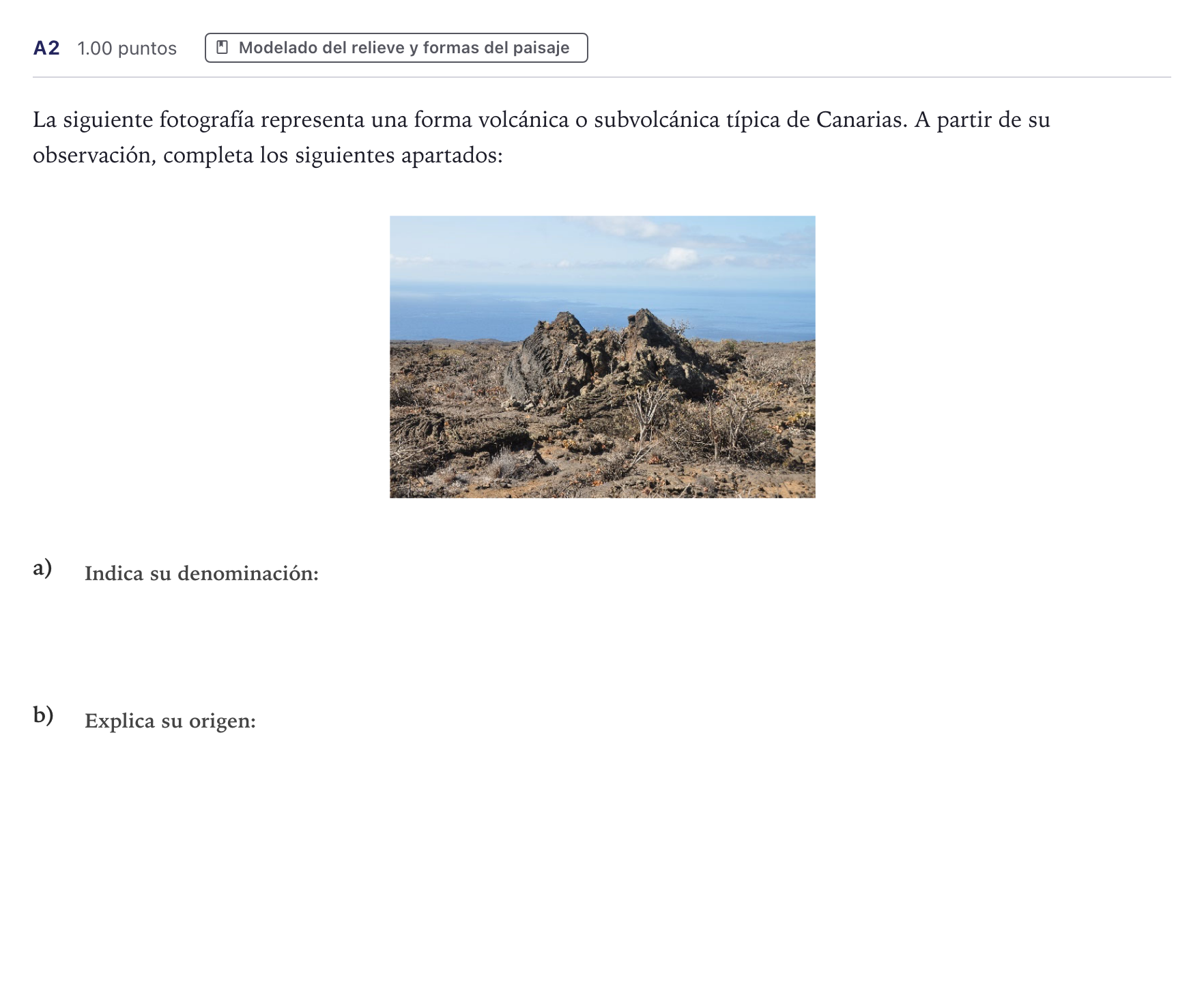 Enunciado: Ejercicio A2 · Geología PAU Canarias Junio 2023