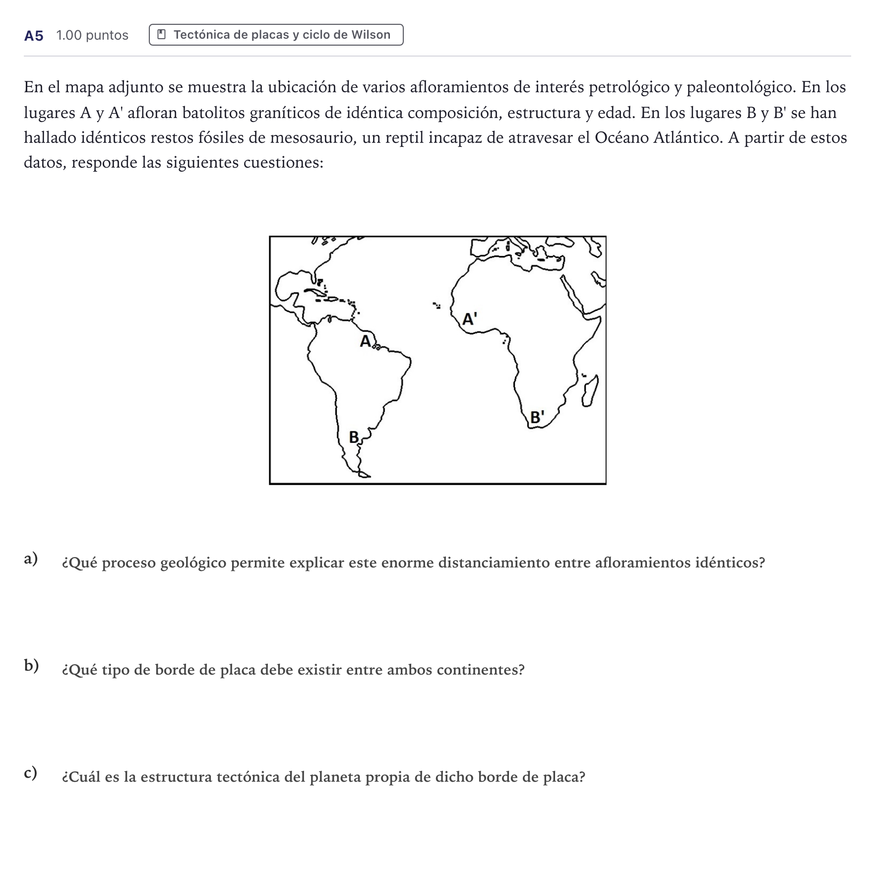 Enunciado: Ejercicio A5 · Geología PAU Canarias Junio 2023