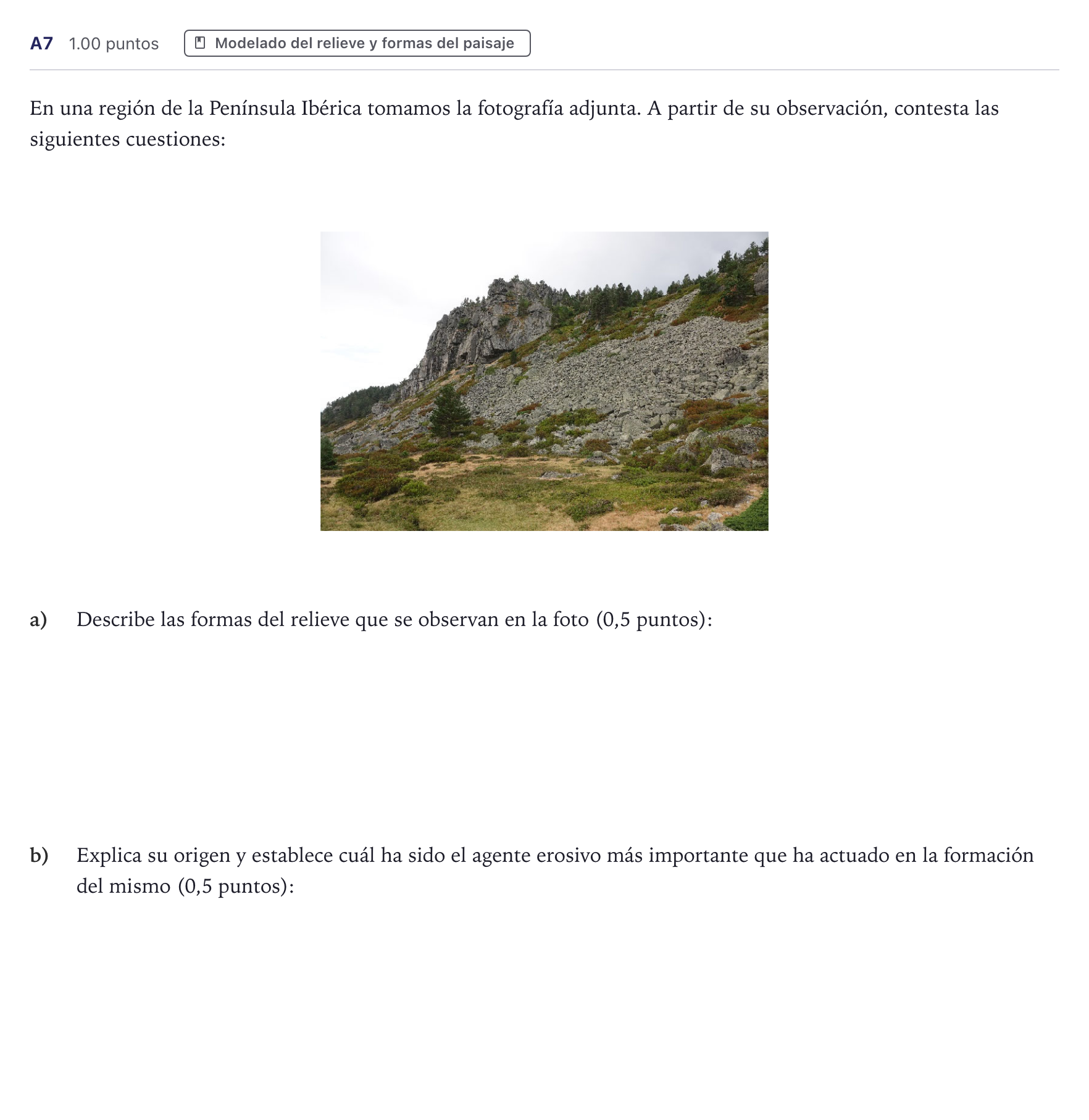 Enunciado: Ejercicio A7 · Geología PAU Canarias Junio 2023