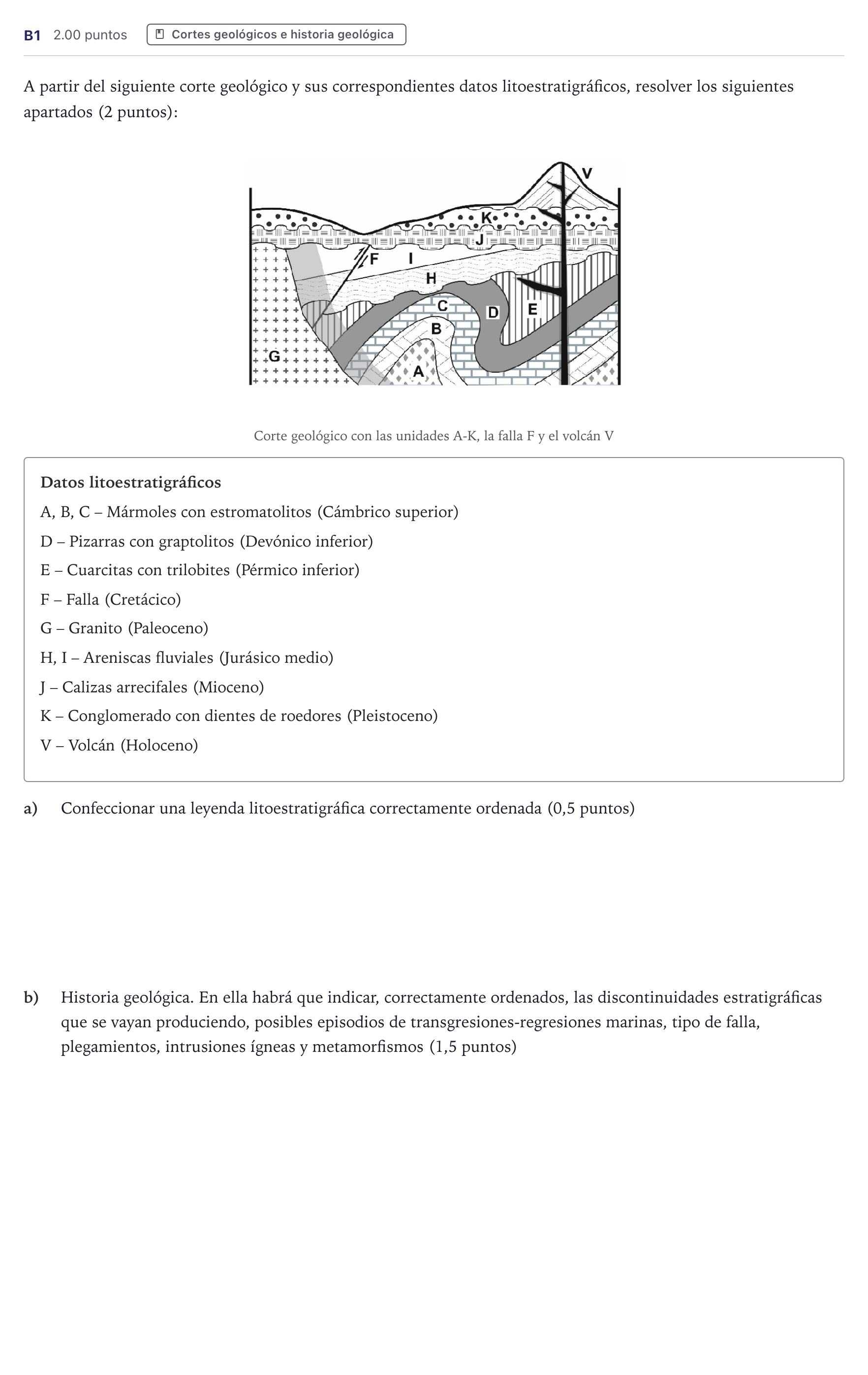 Enunciado: Ejercicio B1 · Geología PAU Canarias Junio 2023