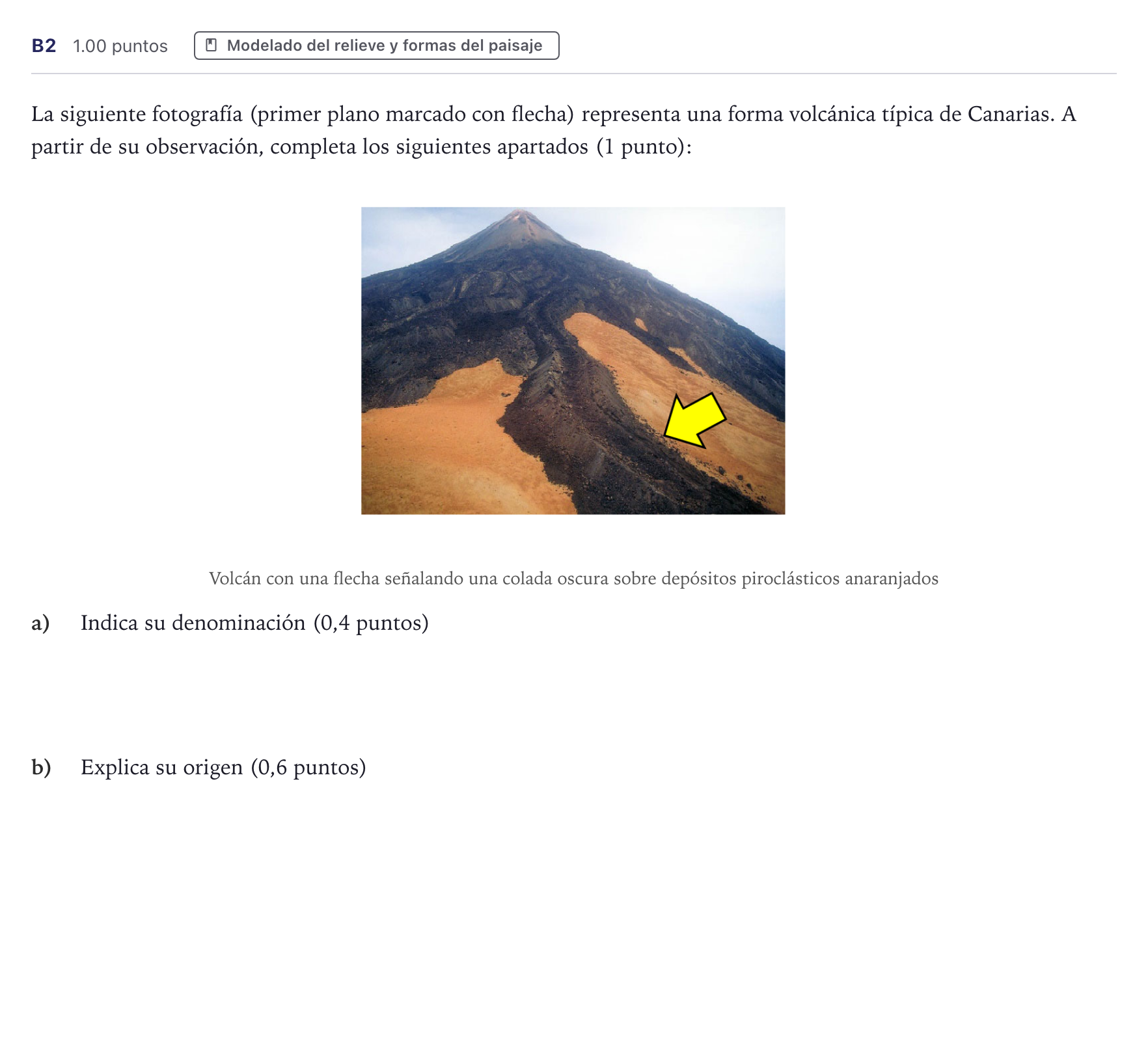 Enunciado: Ejercicio B2 · Geología PAU Canarias Junio 2023