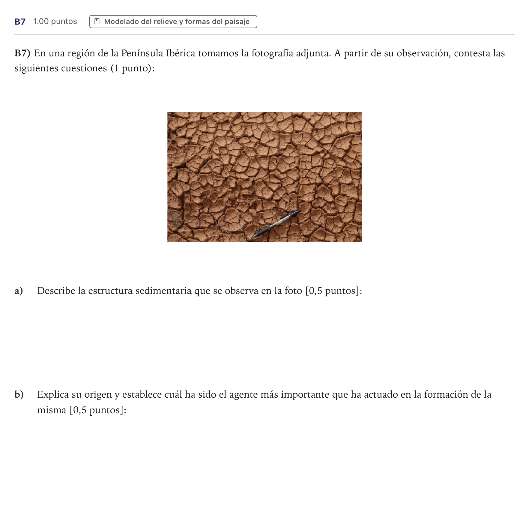 Enunciado: Ejercicio B7 · Geología PAU Canarias Junio 2023