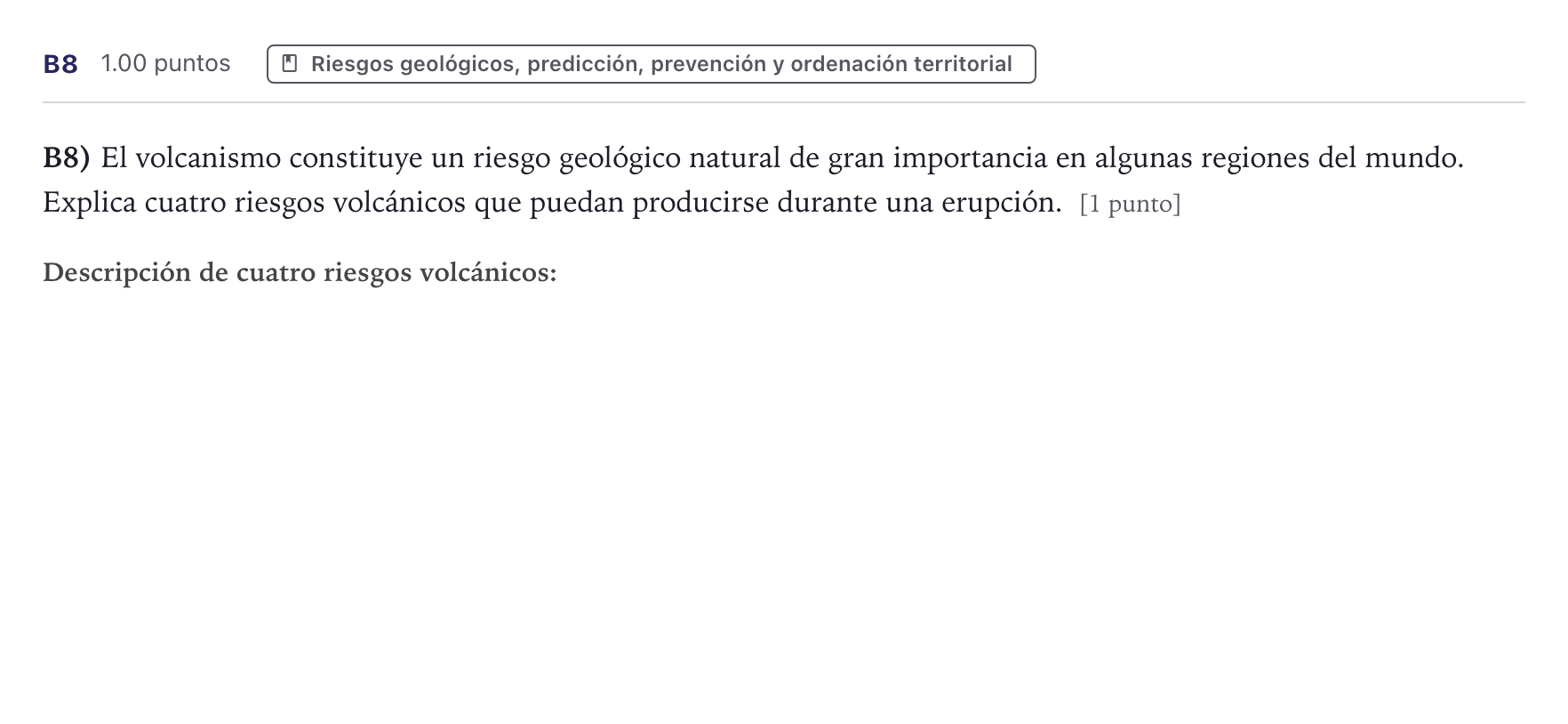 Enunciado: Ejercicio B8 · Geología PAU Canarias Junio 2023