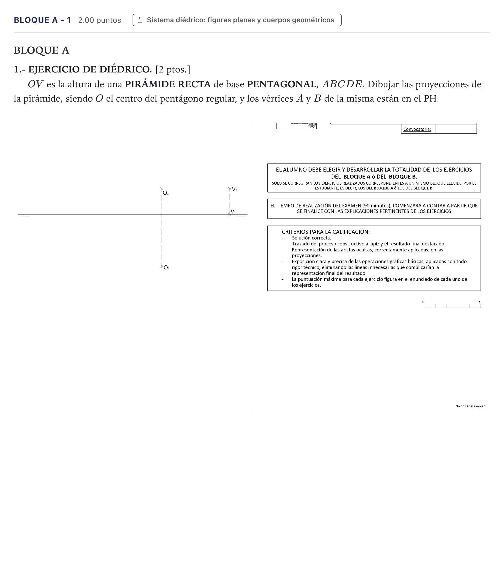 Enunciado: Bloque A - 1 · Dibujo técnico II PAU Canarias Junio 2023