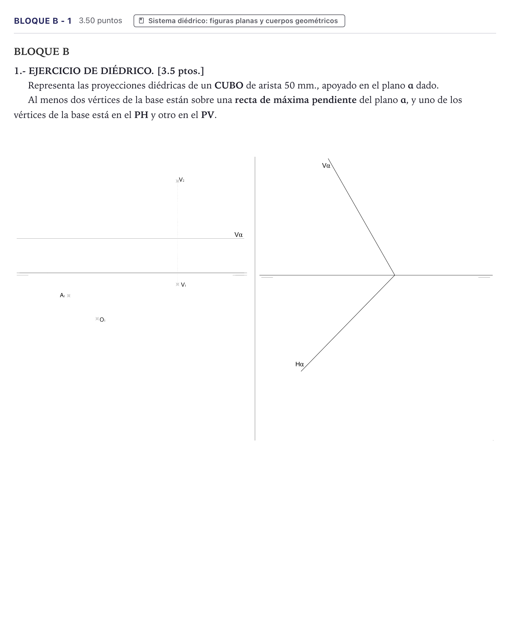Enunciado: Bloque B - 1 · Dibujo técnico II PAU Canarias Junio 2023