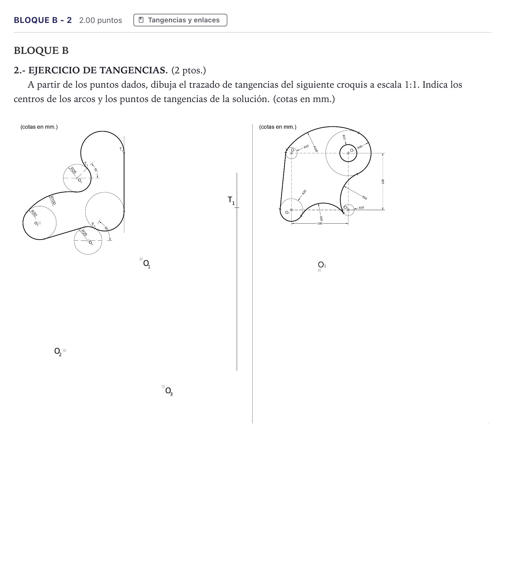 Enunciado: Bloque B - 2 · Dibujo técnico II PAU Canarias Junio 2023
