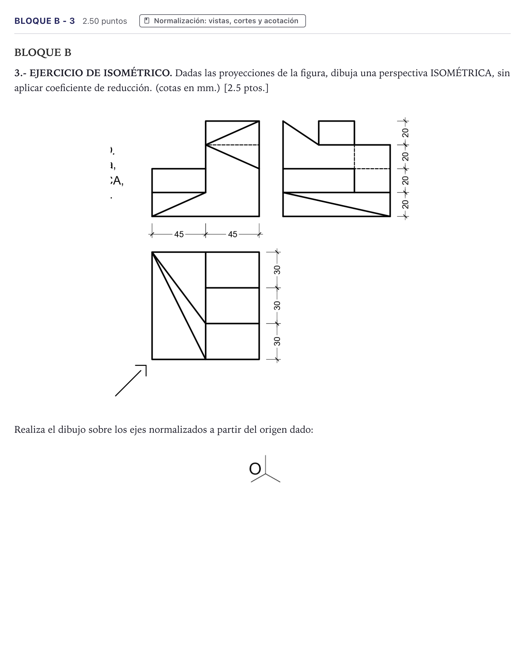 Enunciado: Bloque B - 3 · Dibujo técnico II PAU Canarias Junio 2023