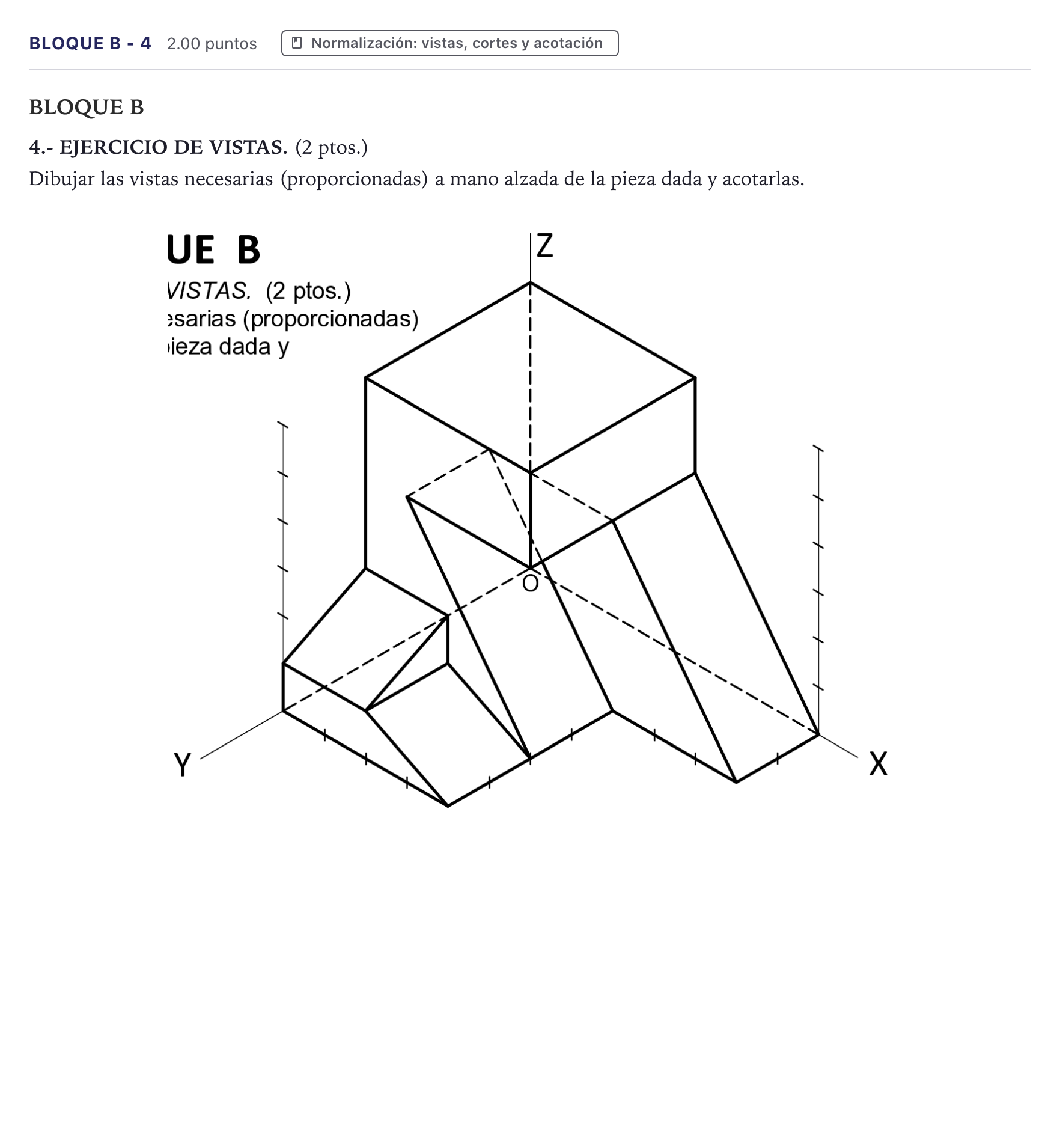 Enunciado: Bloque B - 4 · Dibujo técnico II PAU Canarias Junio 2023