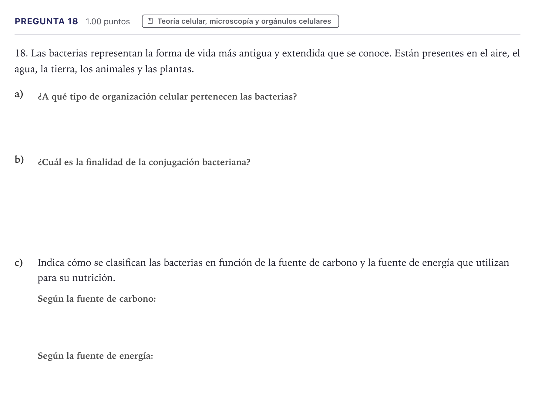 Enunciado: Pregunta 18 · Biología PAU Canarias Junio 2023