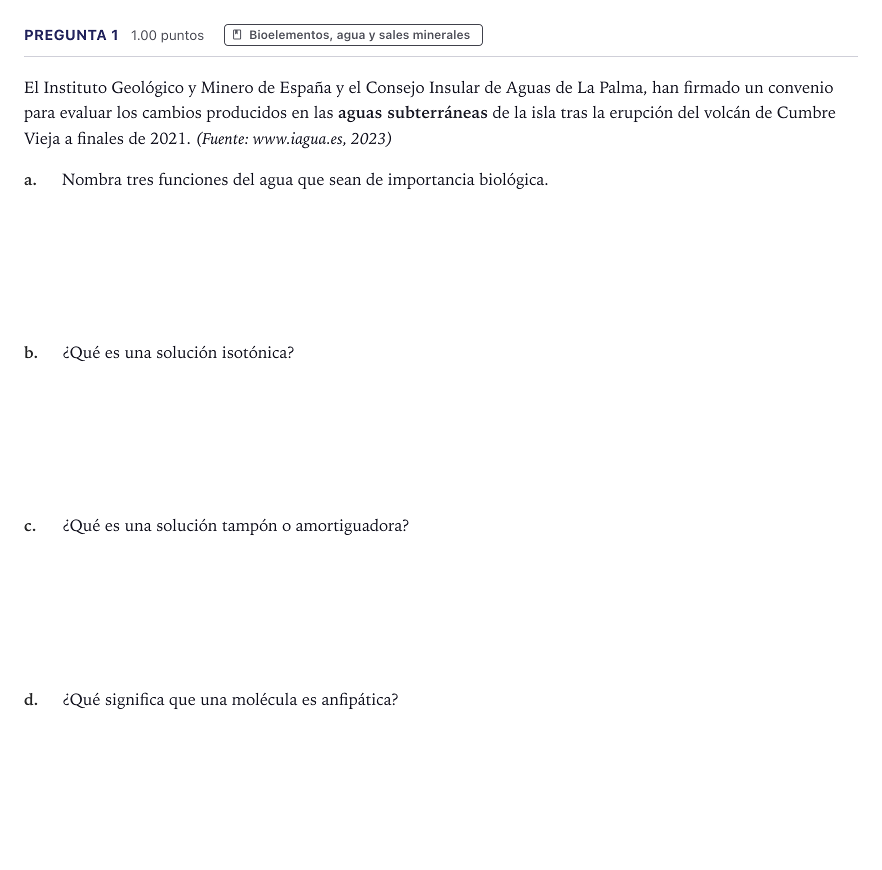 Enunciado: Pregunta 1 · Biología PAU Canarias Junio 2023