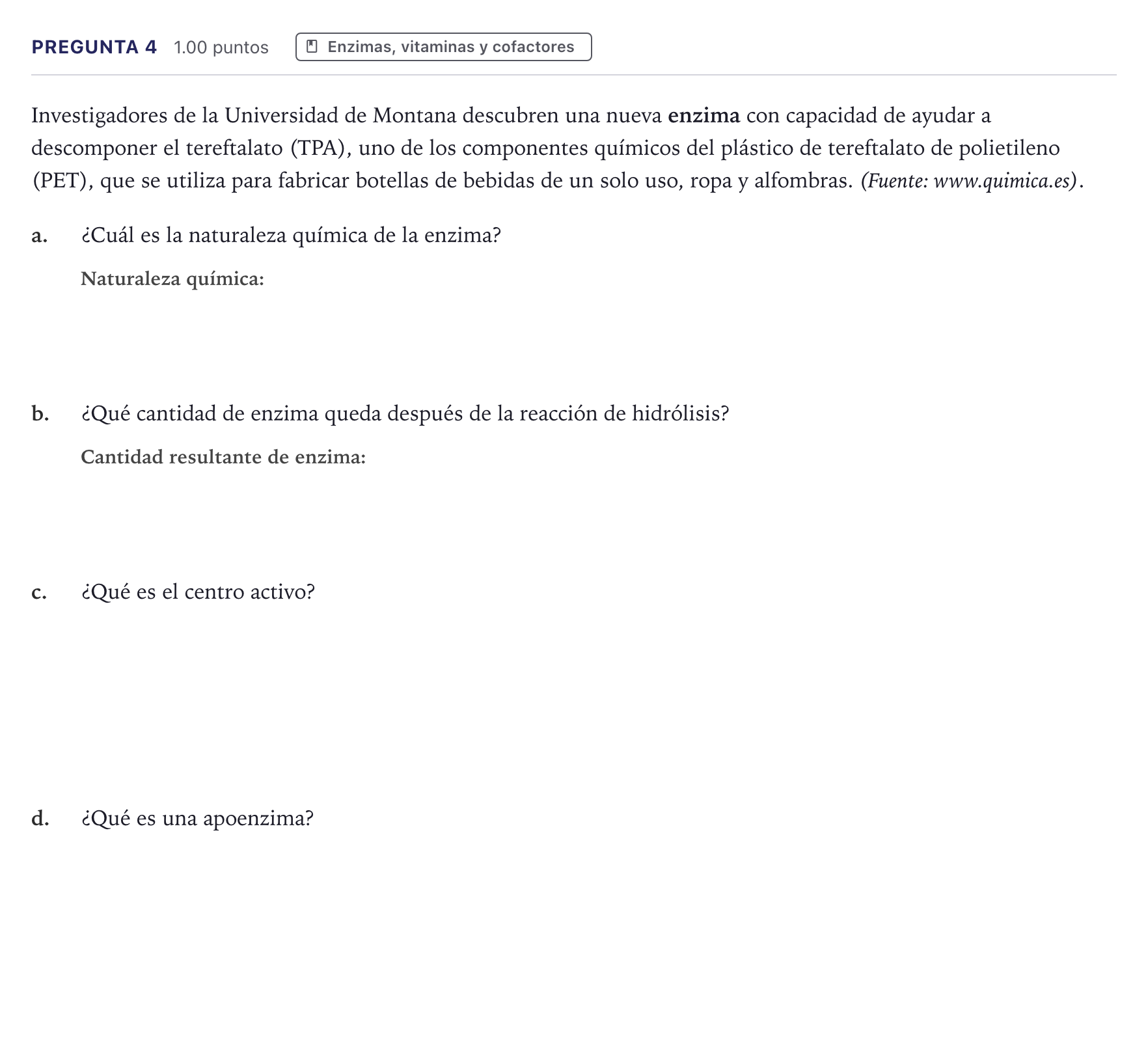 Enunciado: Pregunta 4 · Biología PAU Canarias Junio 2023