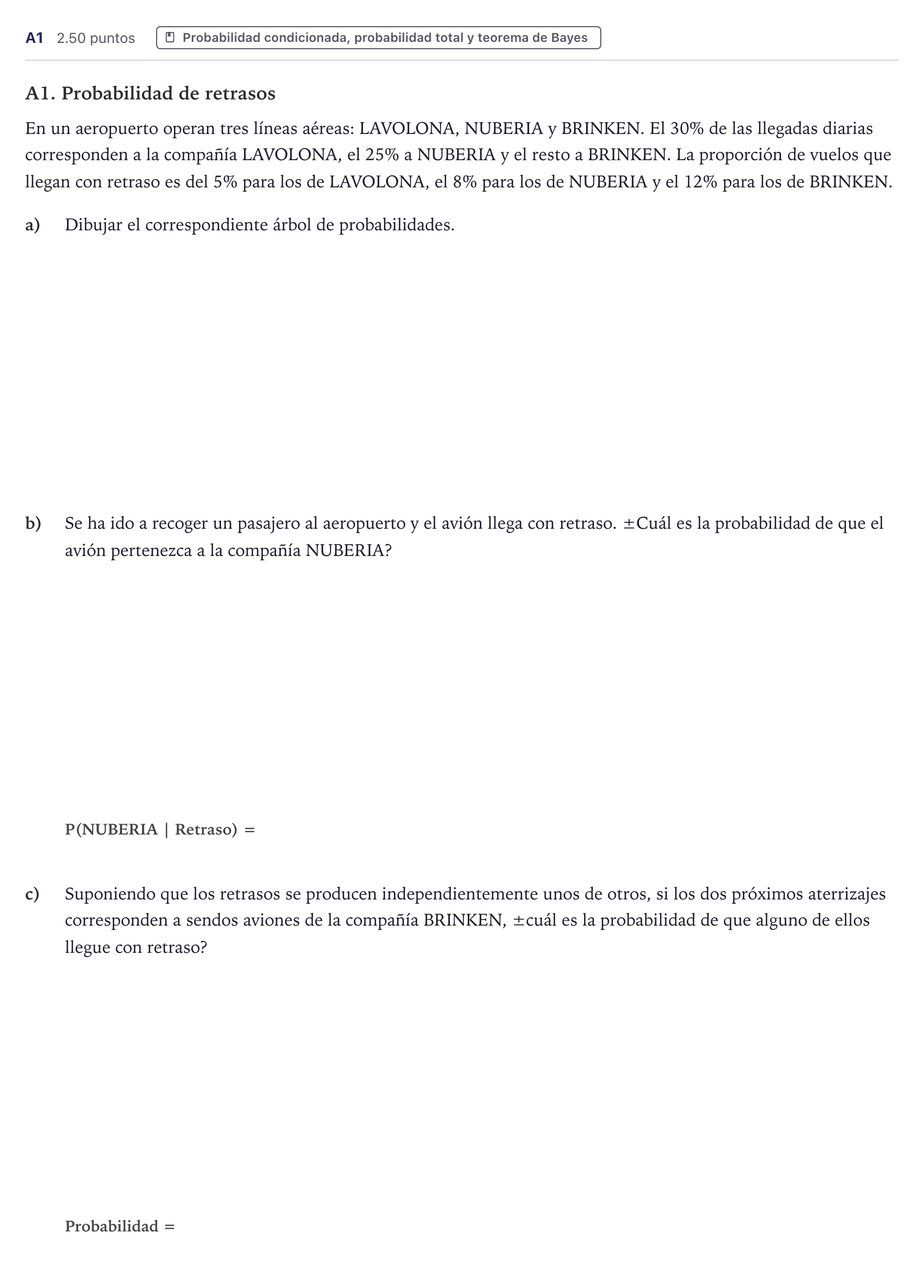 Enunciado: Ejercicio A1 · Matemáticas aplicadas a las Ciencias Sociales II PAU Canarias Junio 2023