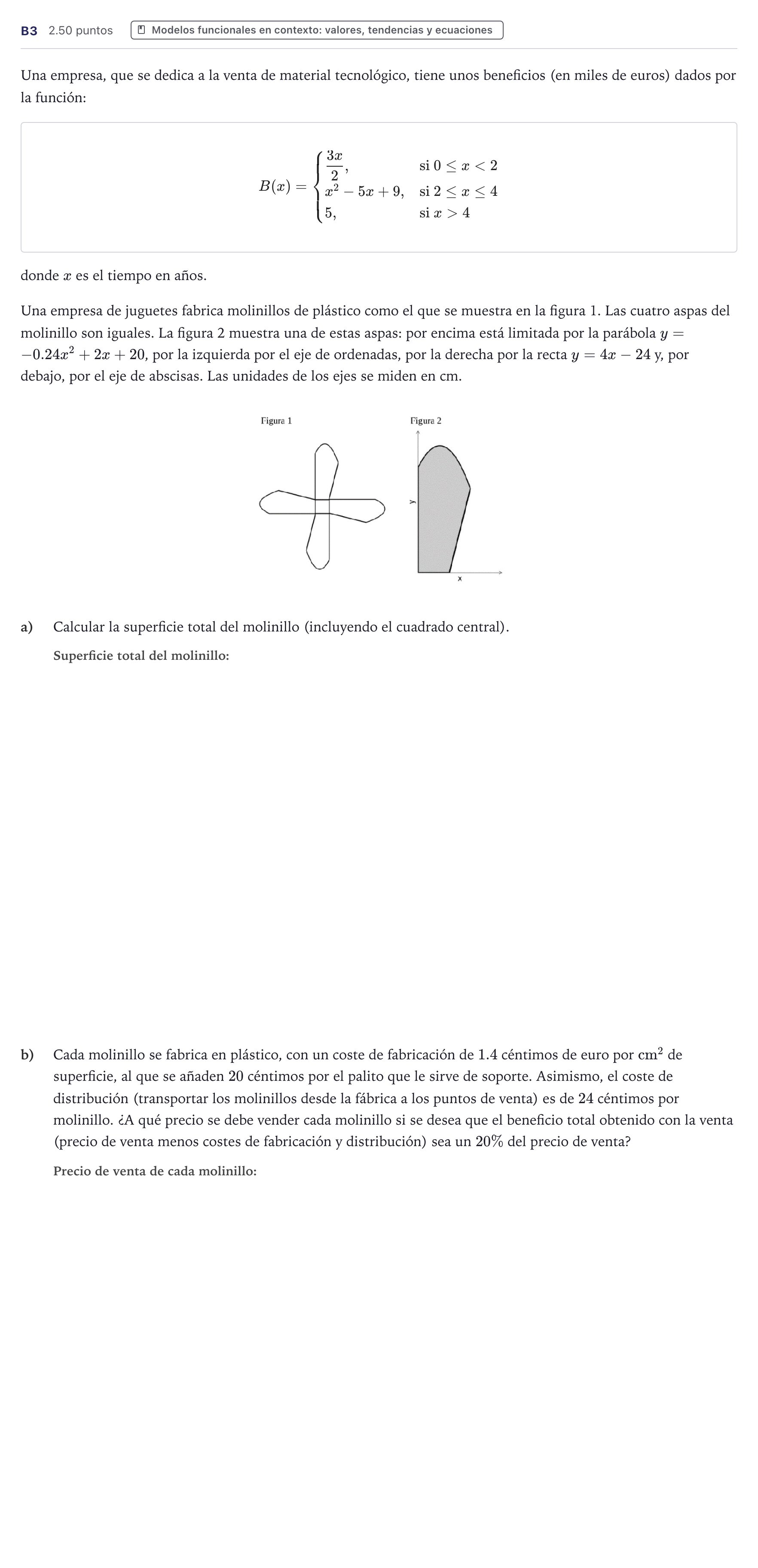 Enunciado: Ejercicio B3 · Matemáticas aplicadas a las Ciencias Sociales II PAU Canarias Junio 2023
