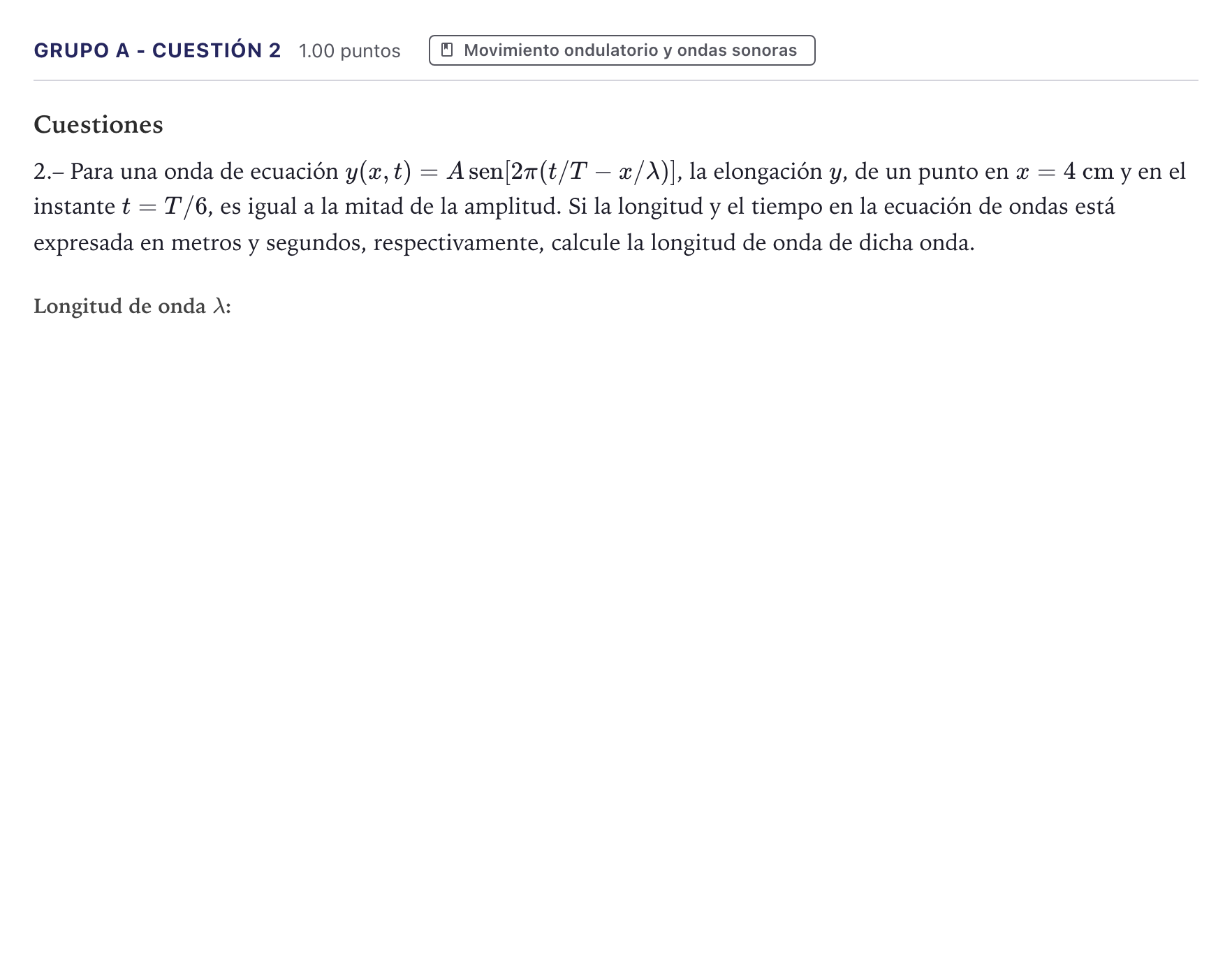 Enunciado: Ejercicio Grupo A - Cuestión 2 · Física PAU Canarias Junio 2023