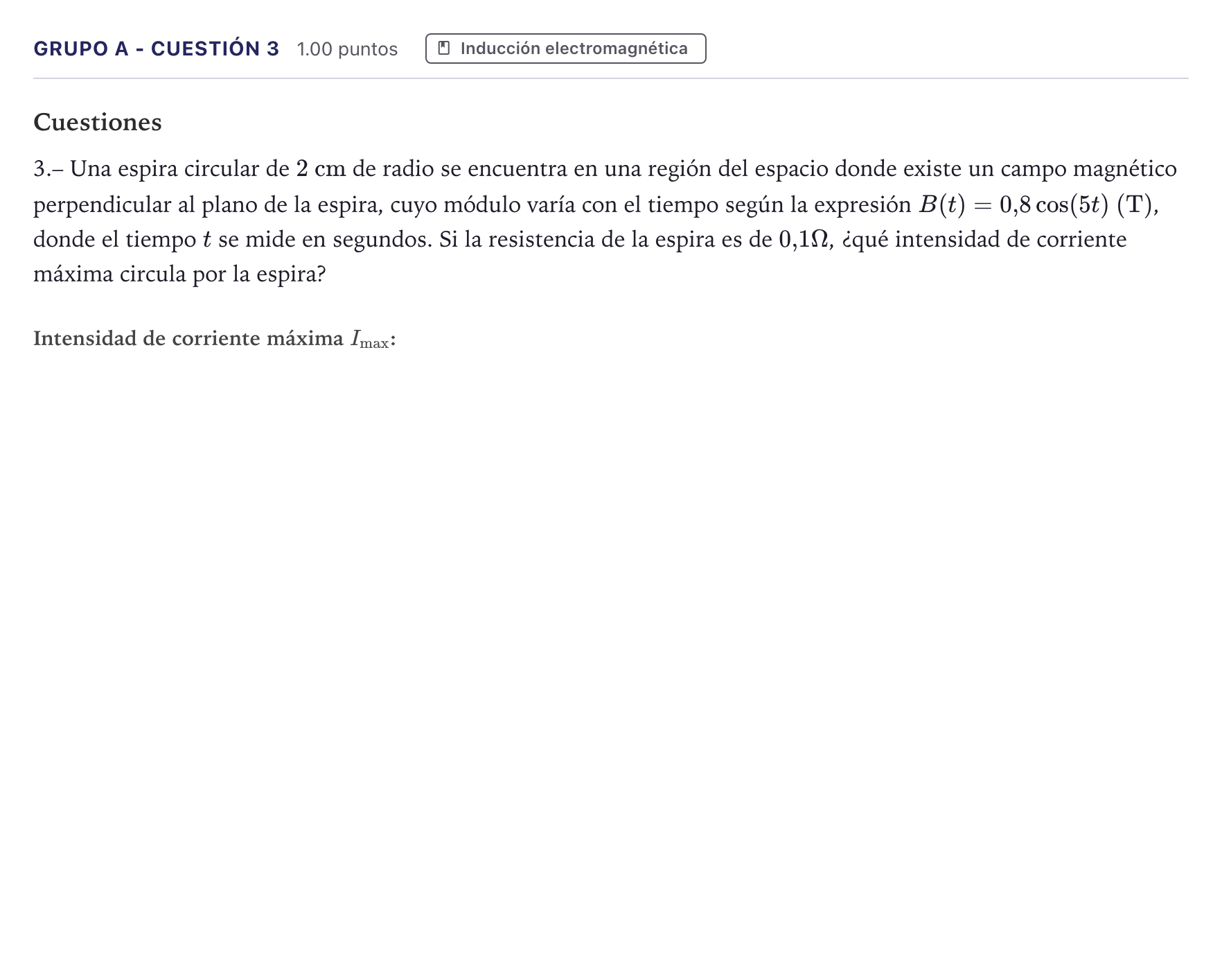 Enunciado: Ejercicio Grupo A - Cuestión 3 · Física PAU Canarias Junio 2023