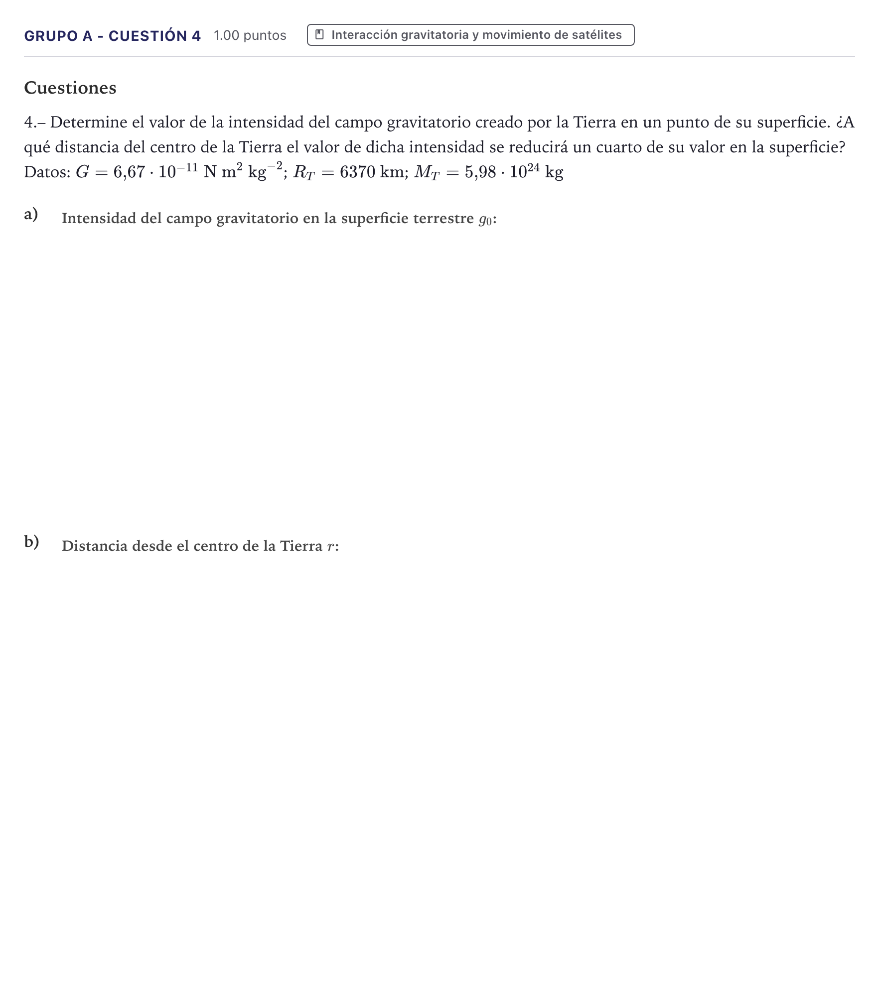 Enunciado: Ejercicio Grupo A - Cuestión 4 · Física PAU Canarias Junio 2023