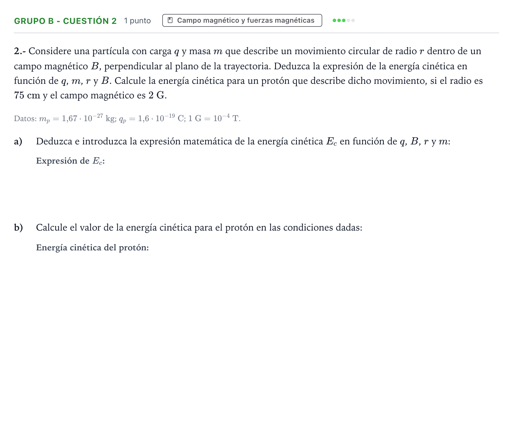 Enunciado: Ejercicio Grupo B - Cuestión 2 · Física PAU Canarias Junio 2023