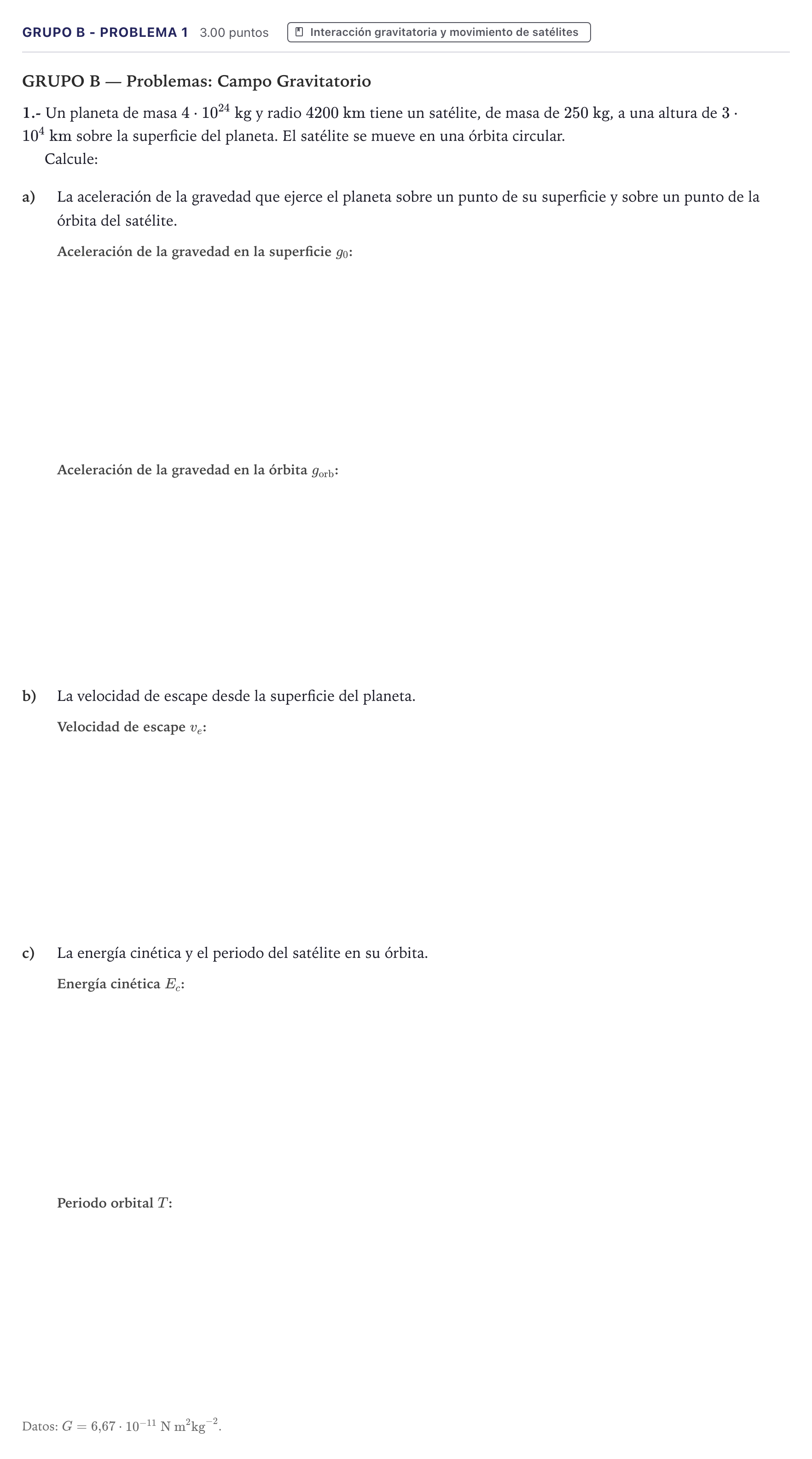 Enunciado: Ejercicio Grupo B - Problema 1 · Física PAU Canarias Junio 2023