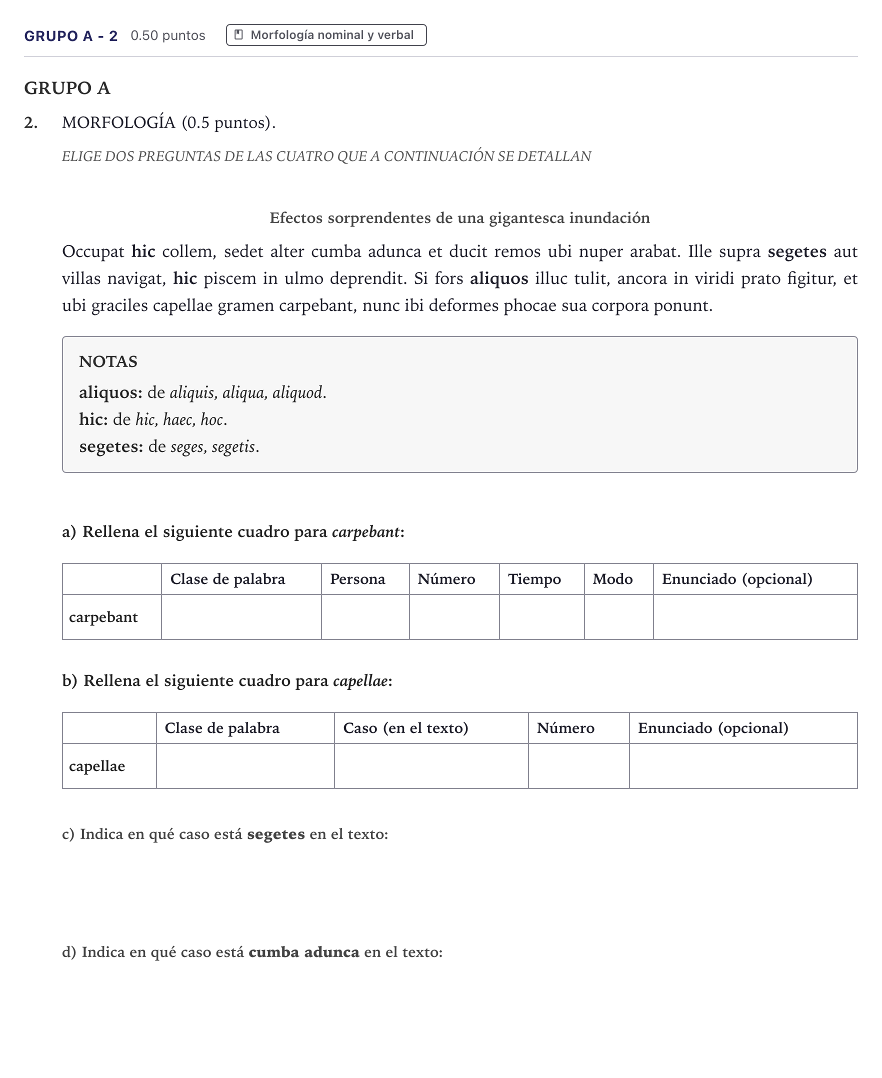 Enunciado: Ejercicio Grupo A - 2 · Latín II PAU Canarias Junio 2023