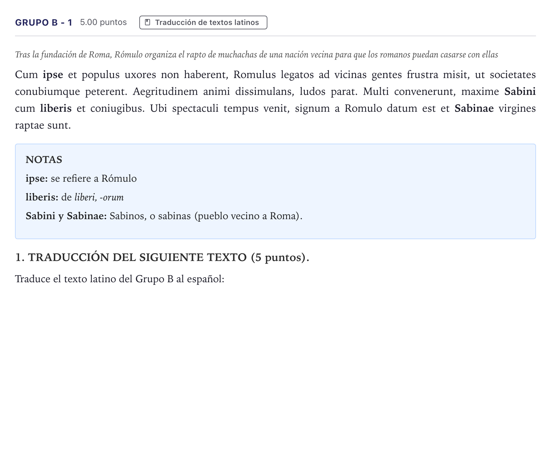 Enunciado: Ejercicio Grupo B - 1 · Latín II PAU Canarias Junio 2023