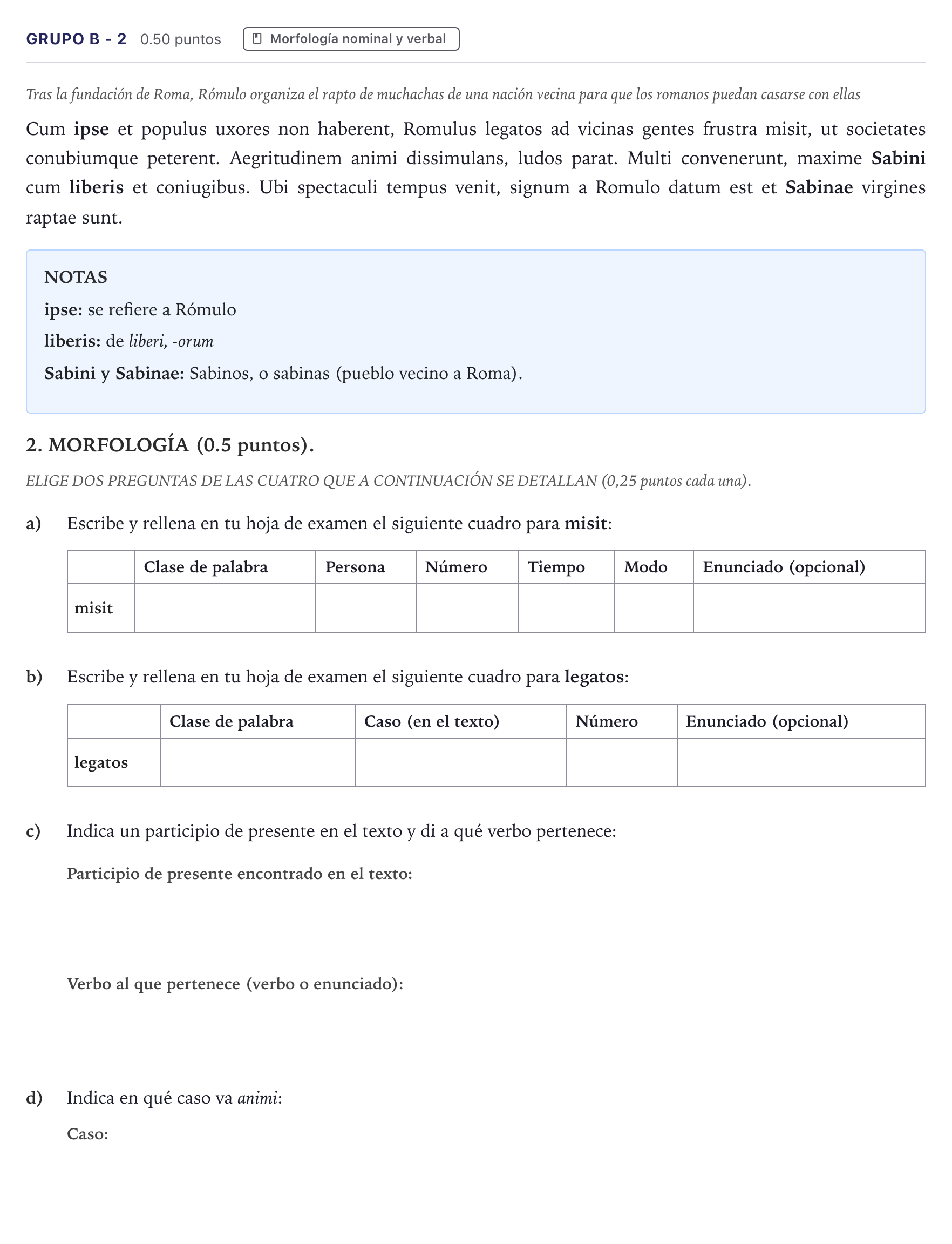 Enunciado: Ejercicio Grupo B - 2 · Latín II PAU Canarias Junio 2023