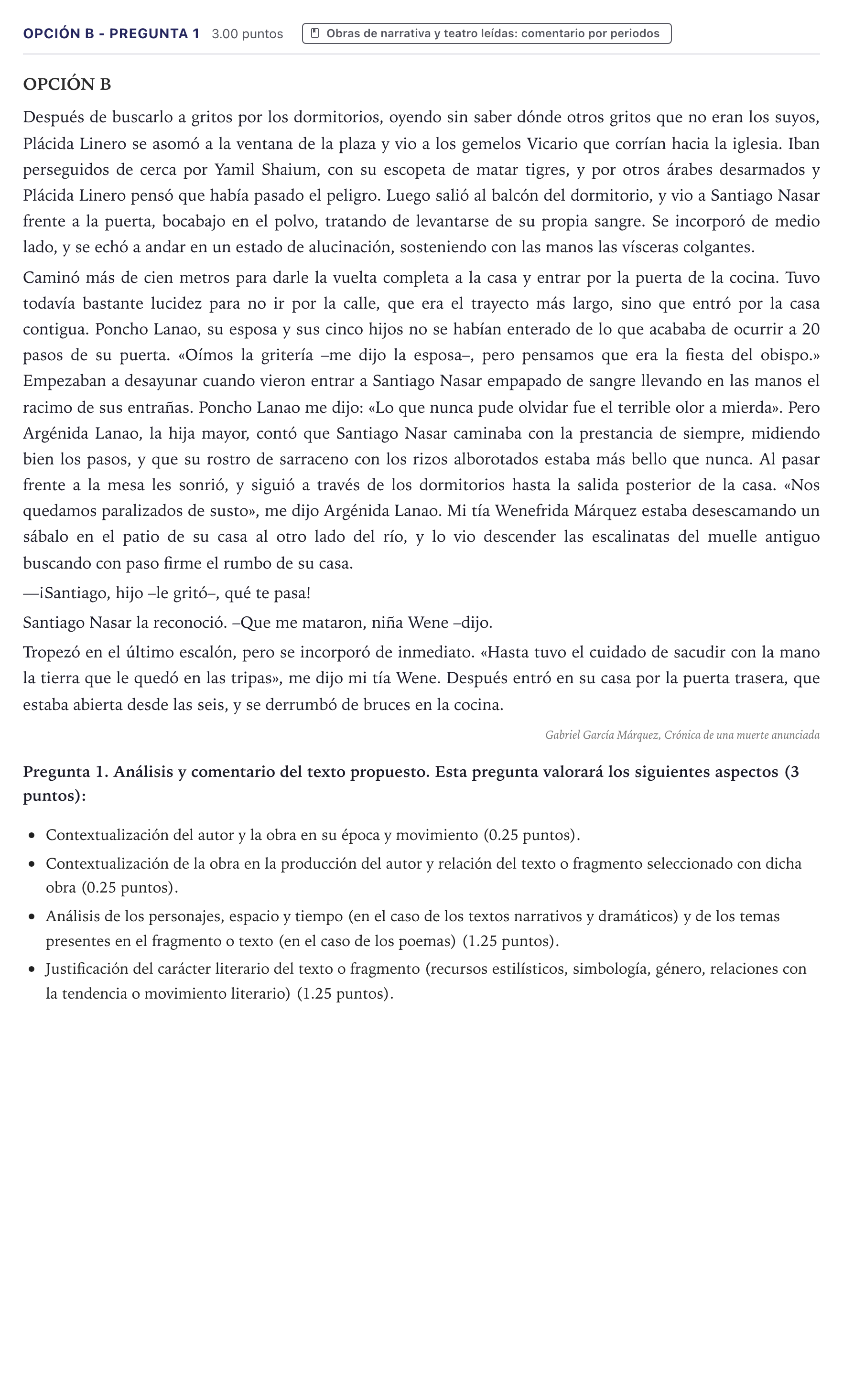 Enunciado: Opción B - Pregunta 1 · Lengua Castellana y Literatura II PAU Canarias Julio 2023