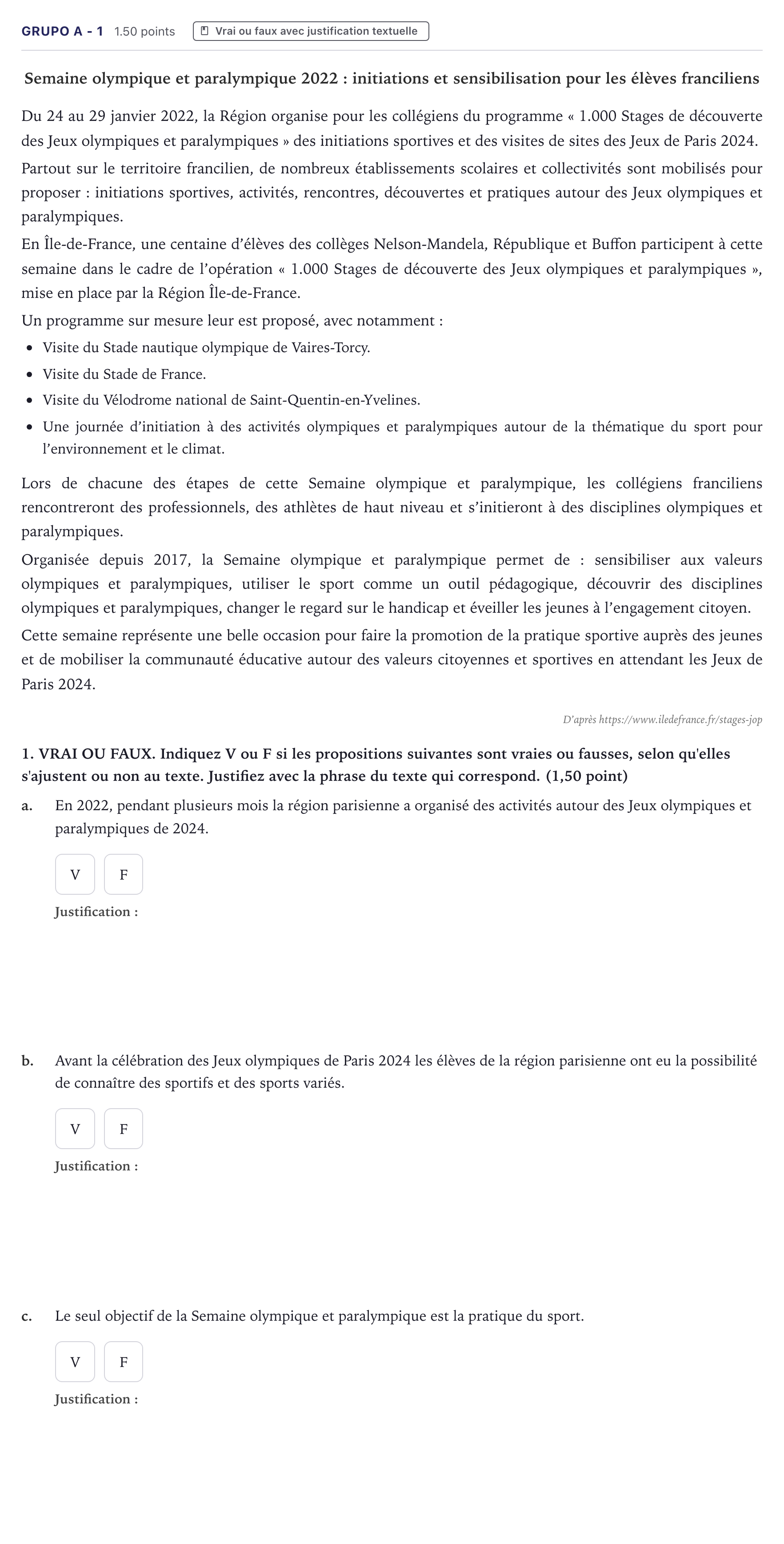 Enunciado: Ejercicio Grupo A - 1 · Francés PAU Canarias Julio 2023