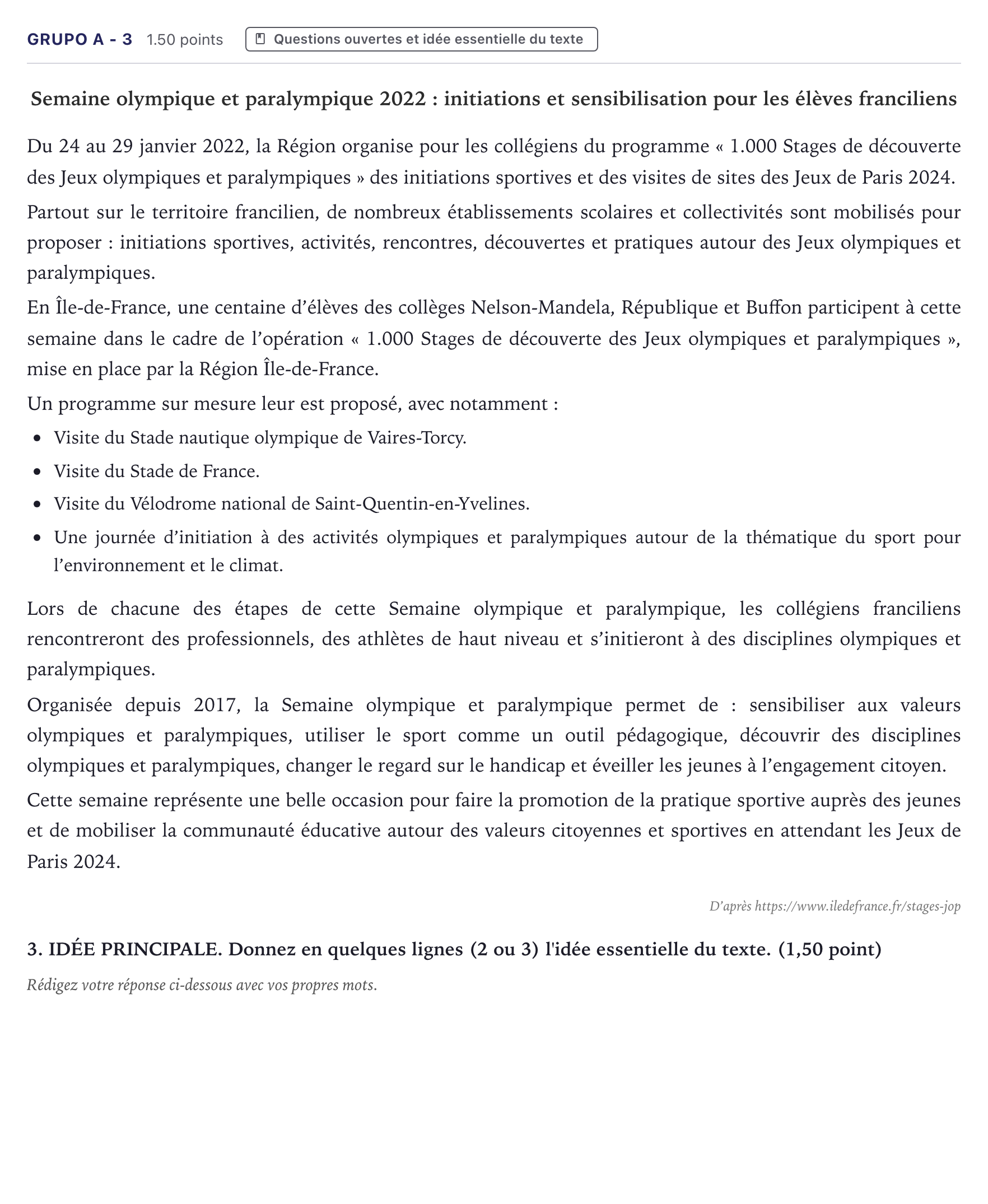 Enunciado: Ejercicio Grupo A - 3 · Francés PAU Canarias Julio 2023