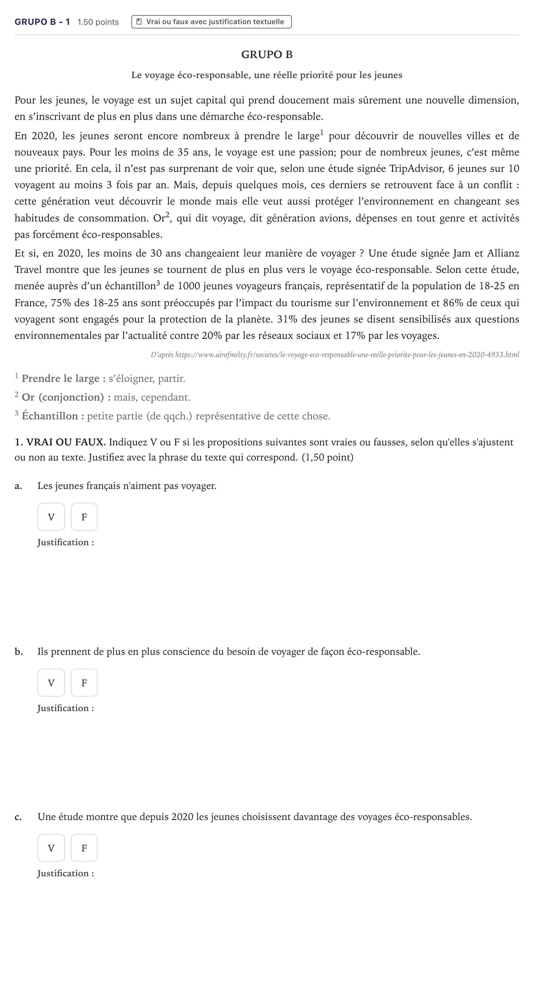 Enunciado: Ejercicio Grupo B - 1 · Francés PAU Canarias Julio 2023