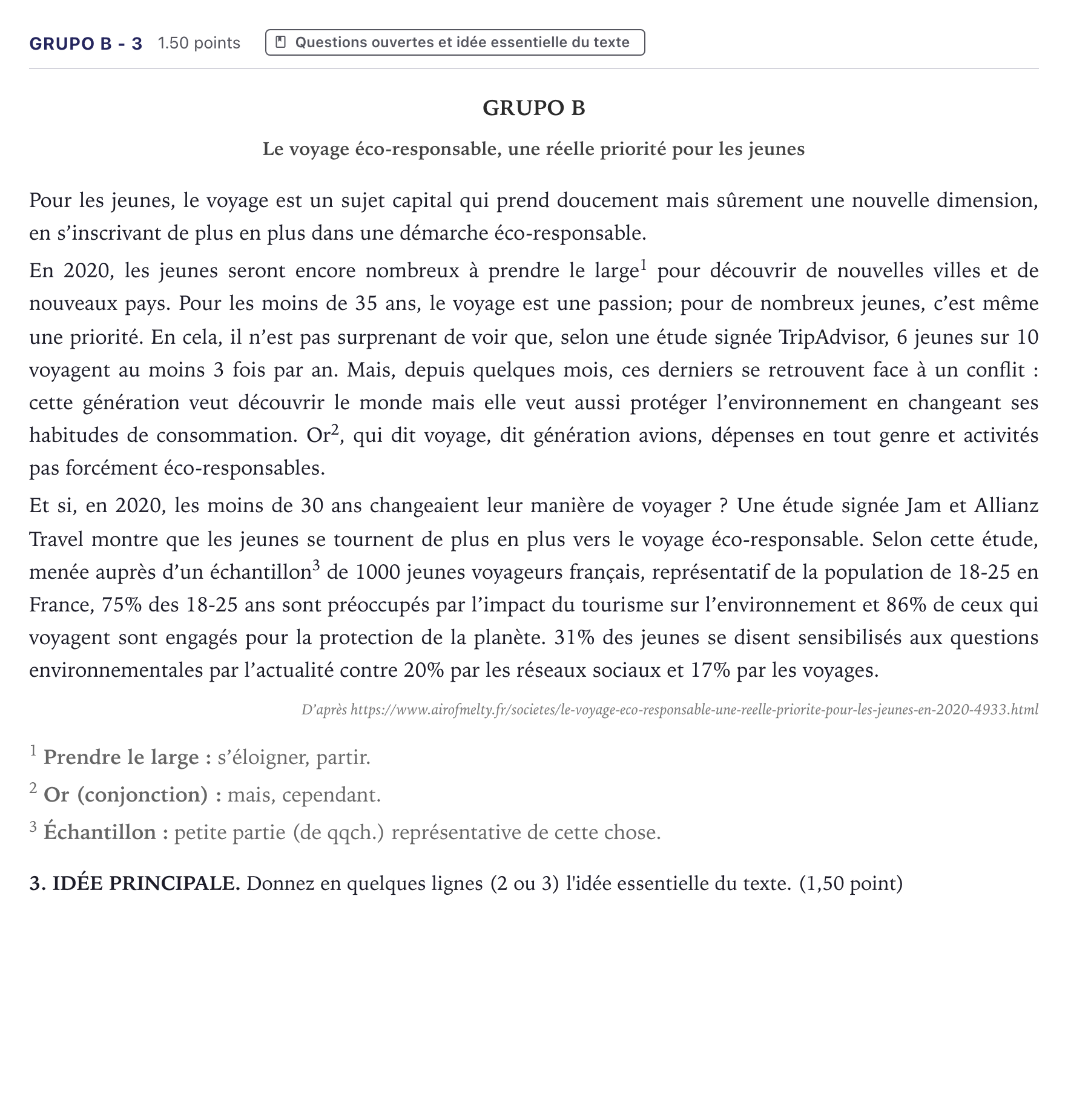 Enunciado: Ejercicio Grupo B - 3 · Francés PAU Canarias Julio 2023