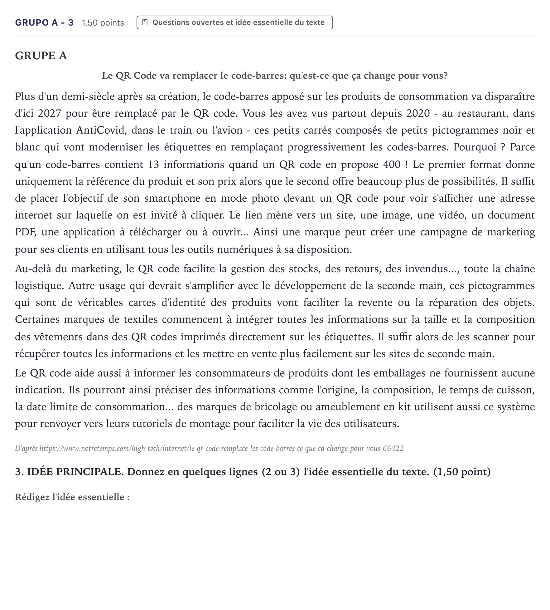 Enunciado: Ejercicio Grupo A - 3 · Francés PAU Canarias Julio (2) 2023
