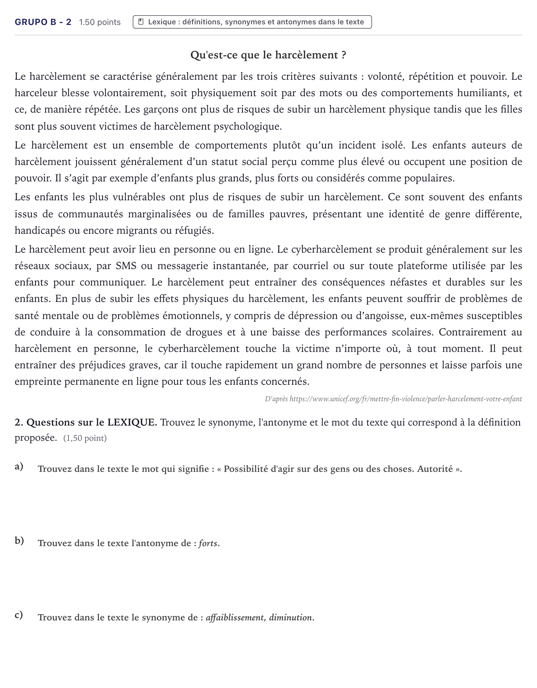 Enunciado: Ejercicio Grupo B - 2 · Francés PAU Canarias Julio (2) 2023