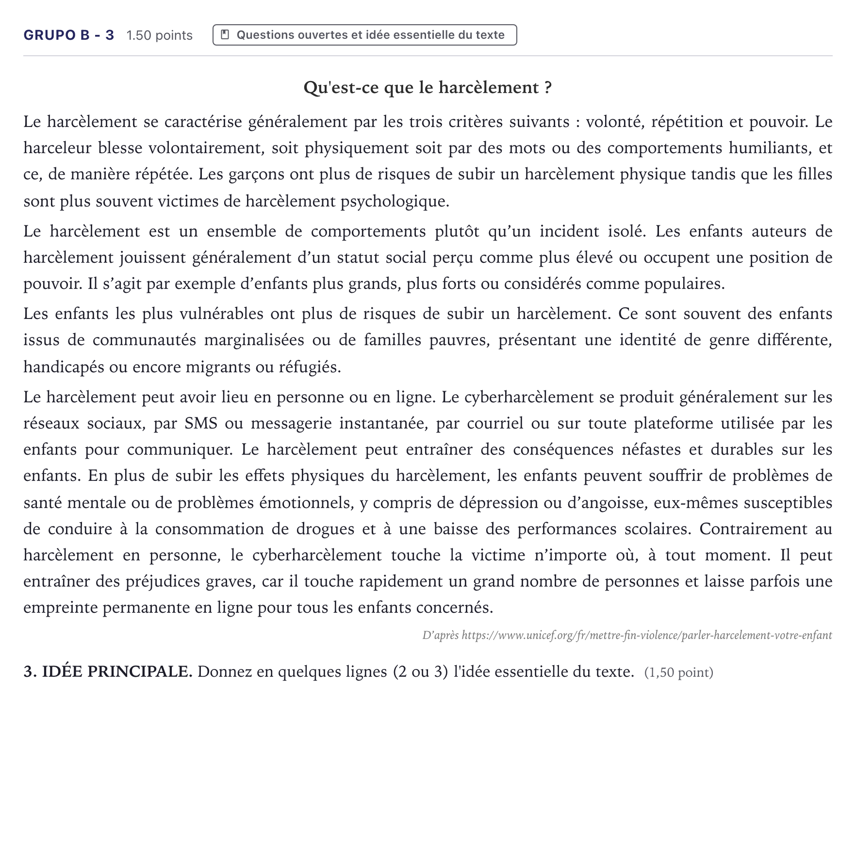 Enunciado: Ejercicio Grupo B - 3 · Francés PAU Canarias Julio (2) 2023