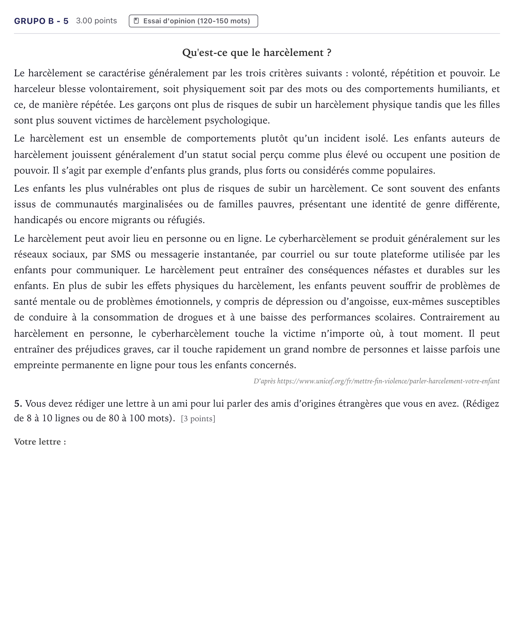 Enunciado: Ejercicio Grupo B - 5 · Francés PAU Canarias Julio (2) 2023