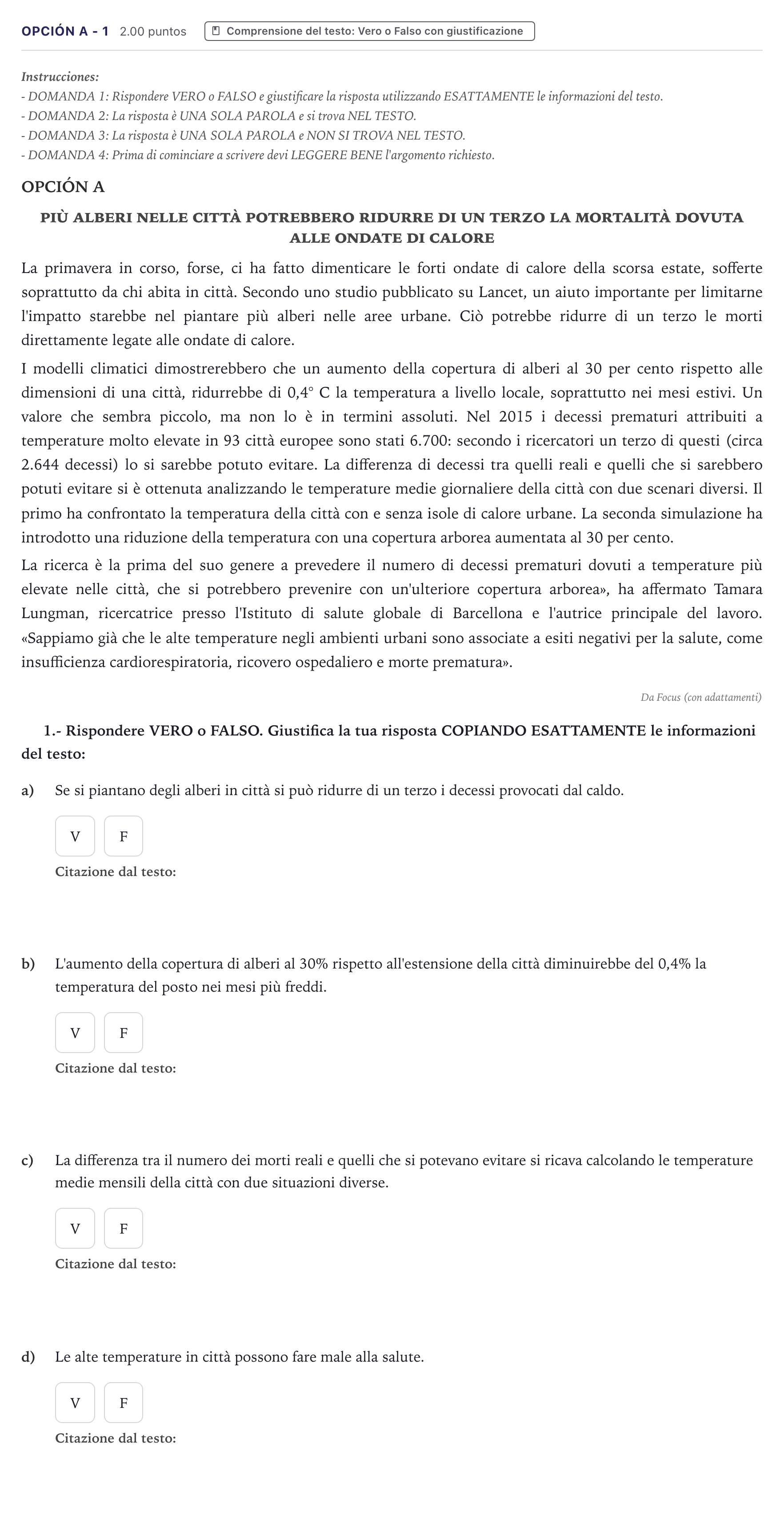 Enunciado: Opción A - 1 · Italiano PAU Canarias Julio 2023