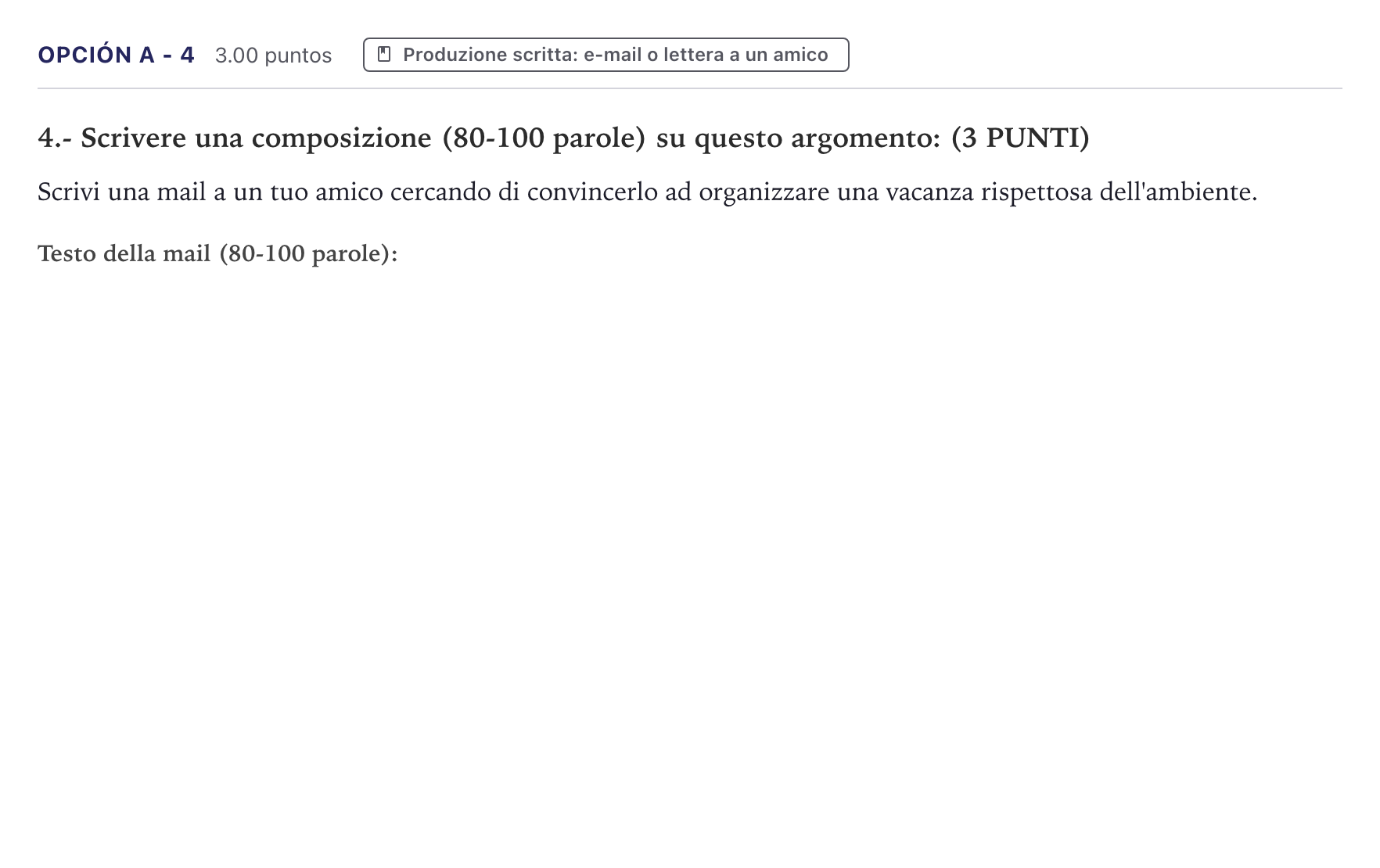 Enunciado: Opción A - 4 · Italiano PAU Canarias Julio 2023