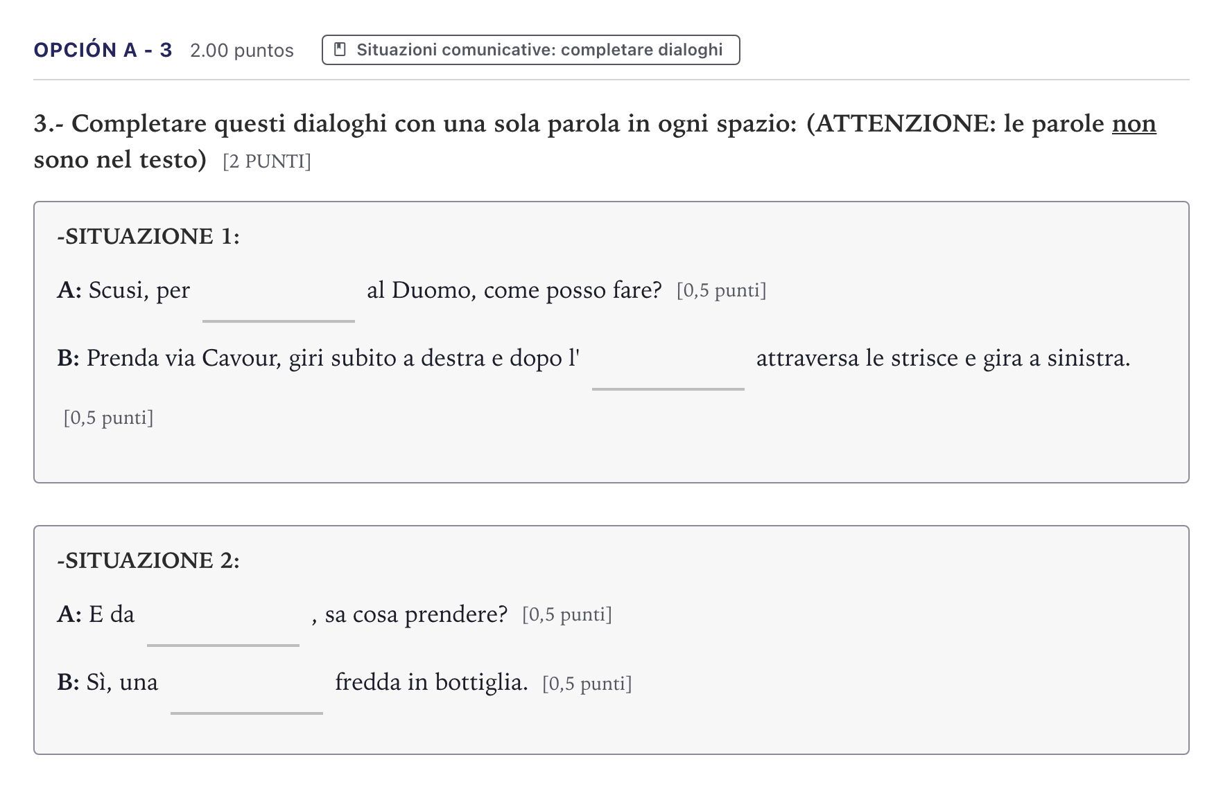 Enunciado: Opción A - 3 · Italiano PAU Canarias Julio (2) 2023