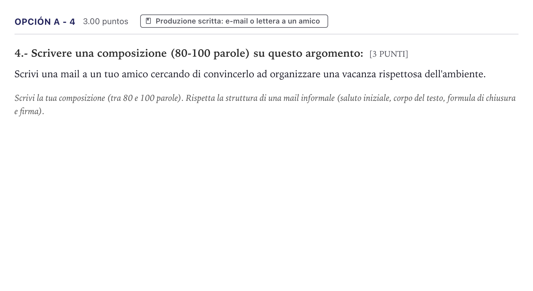 Enunciado: Opción A - 4 · Italiano PAU Canarias Julio (2) 2023