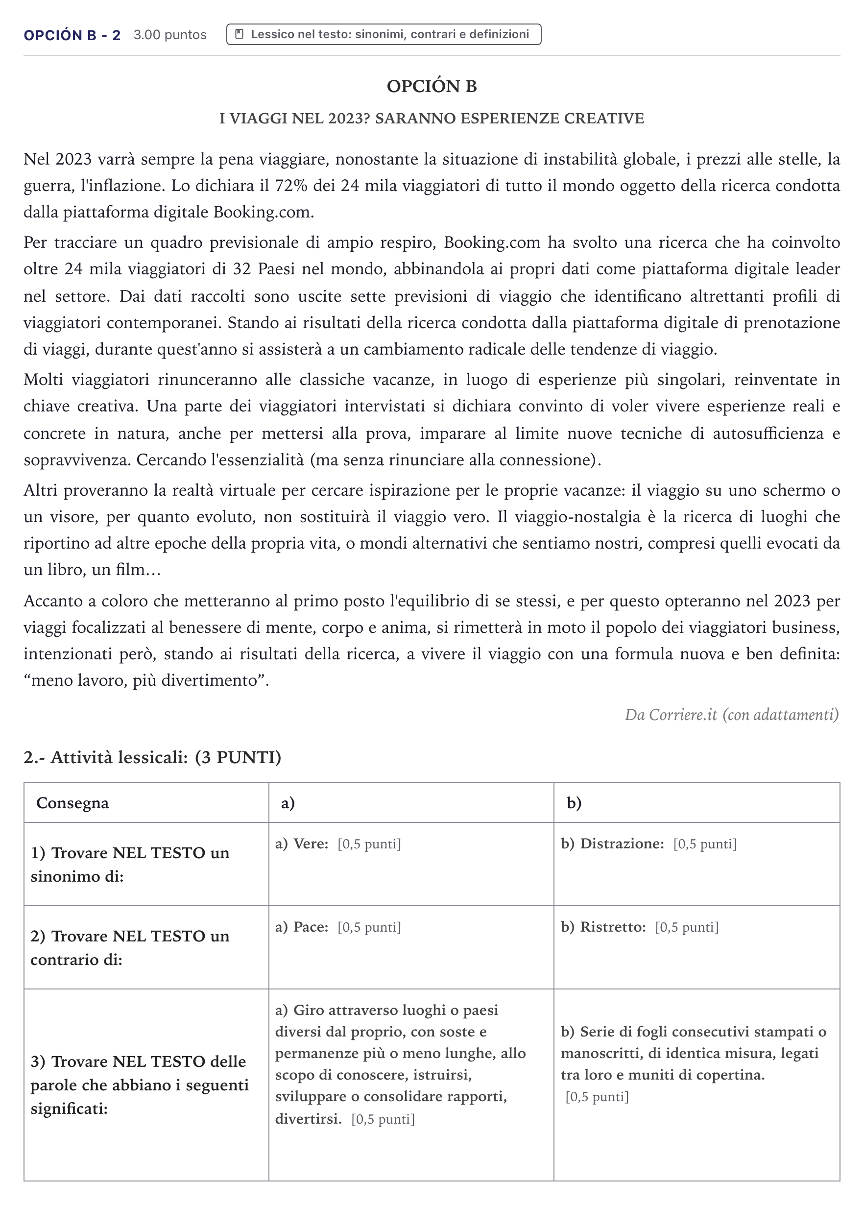 Enunciado: Opción B - 2 · Italiano PAU Canarias Julio (2) 2023
