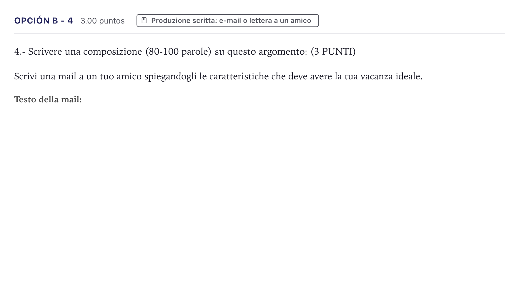 Enunciado: Opción B - 4 · Italiano PAU Canarias Julio (2) 2023
