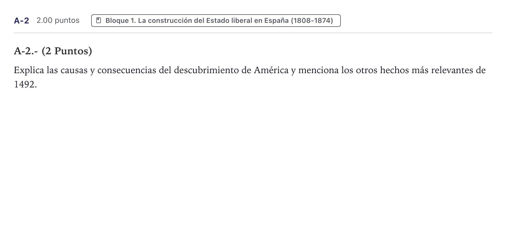 Enunciado: Ejercicio A-2 · Historia de España PAU Canarias Julio 2023