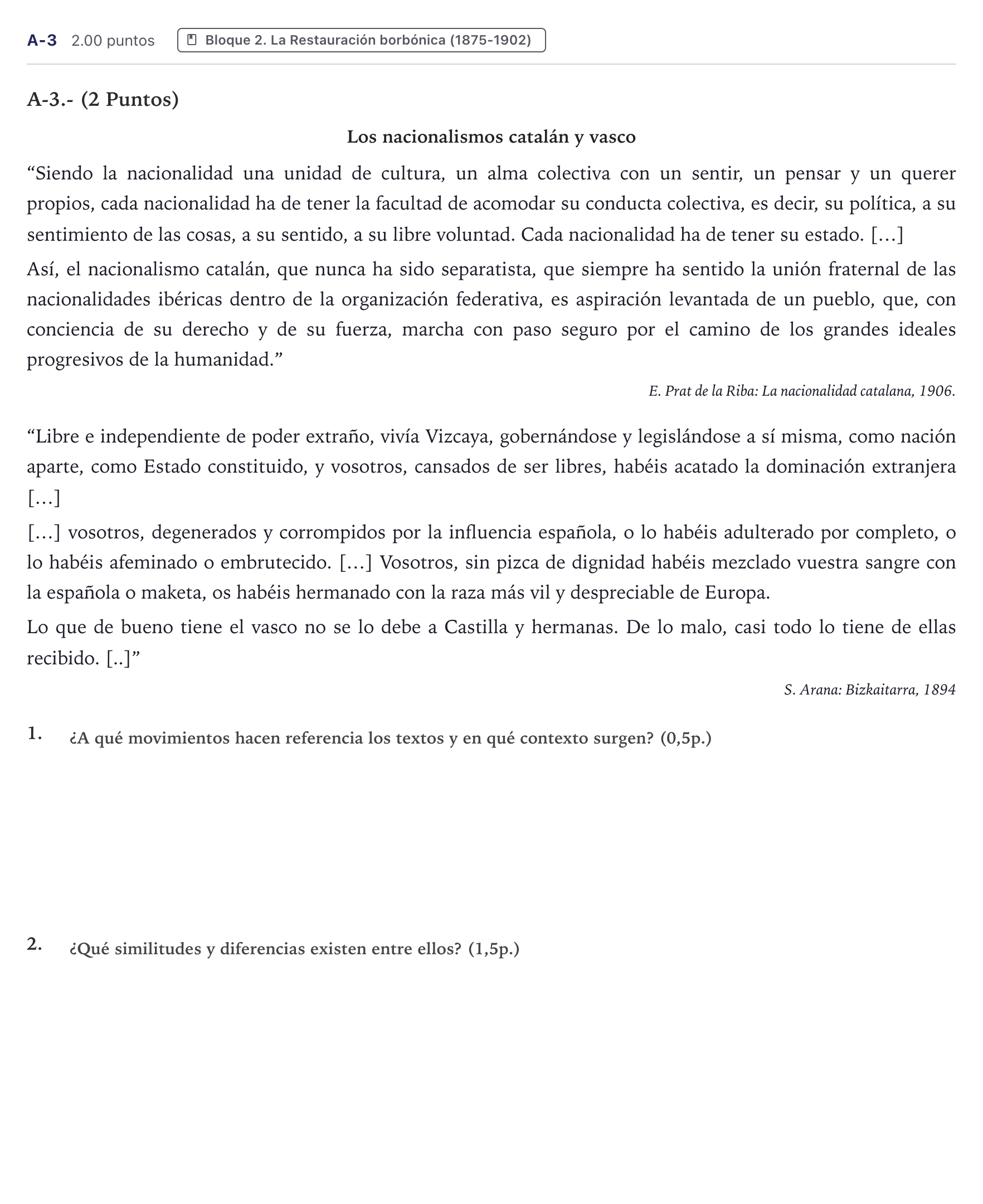 Enunciado: Ejercicio A-3 · Historia de España PAU Canarias Julio 2023