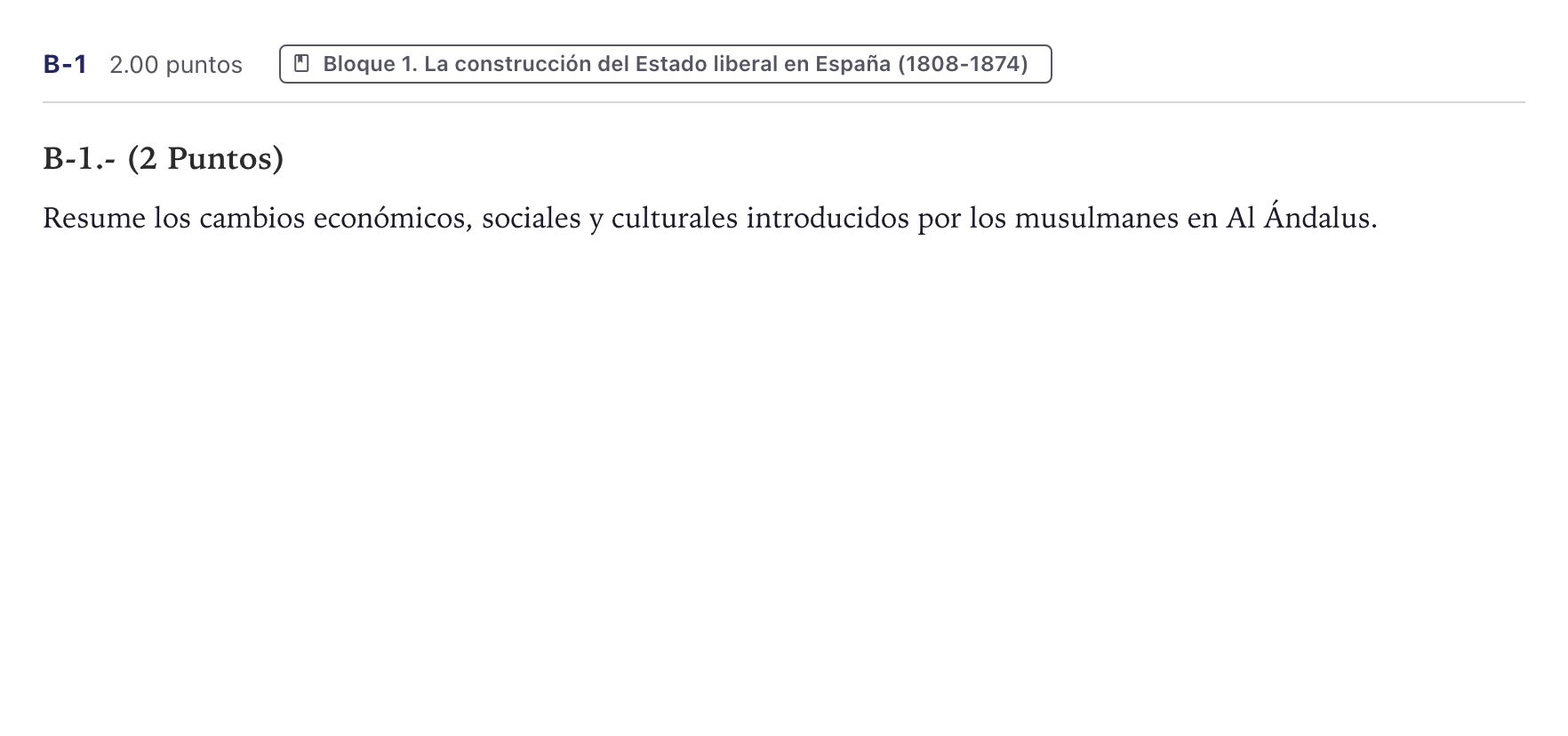 Enunciado: Ejercicio B-1 · Historia de España PAU Canarias Julio 2023