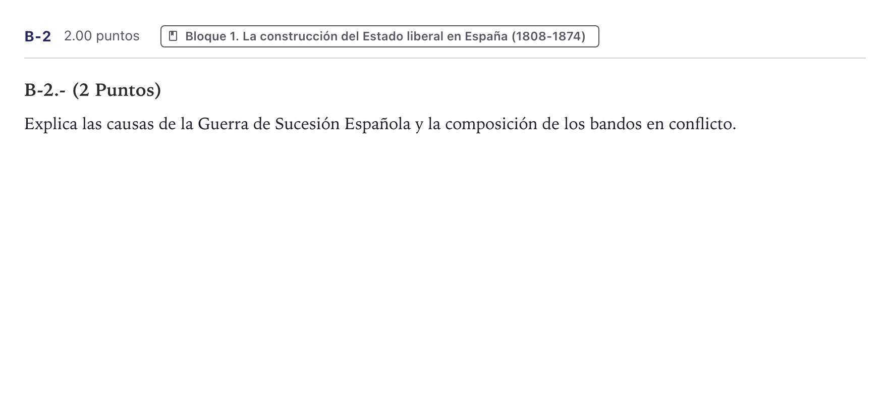 Enunciado: Ejercicio B-2 · Historia de España PAU Canarias Julio 2023