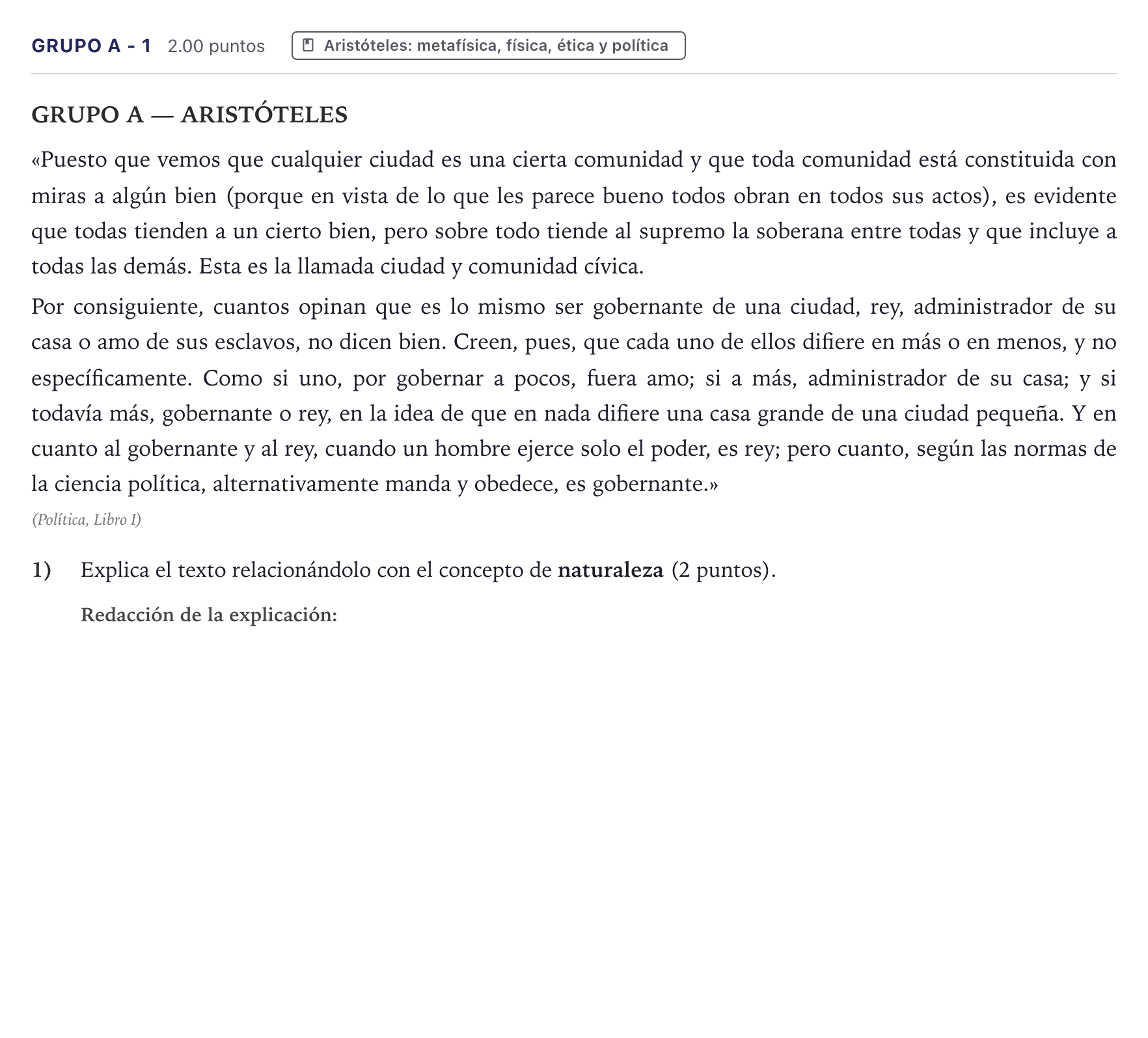 Enunciado: Ejercicio Grupo A - 1 · Historia de la Filosofía PAU Canarias Julio 2023