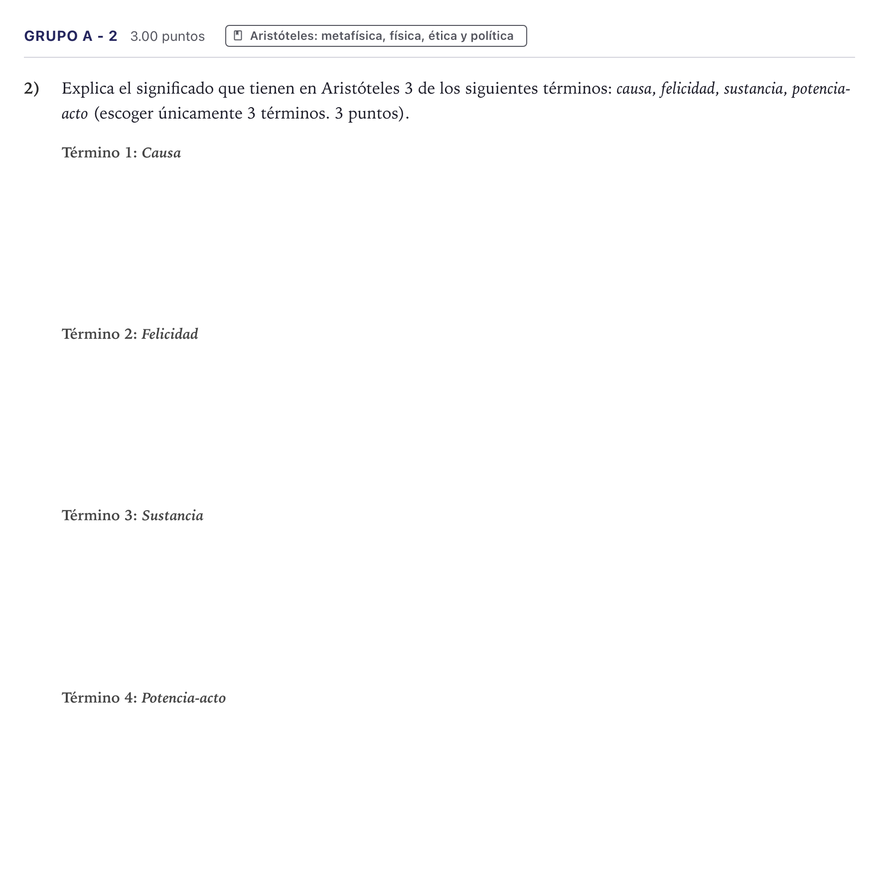 Enunciado: Ejercicio Grupo A - 2 · Historia de la Filosofía PAU Canarias Julio 2023