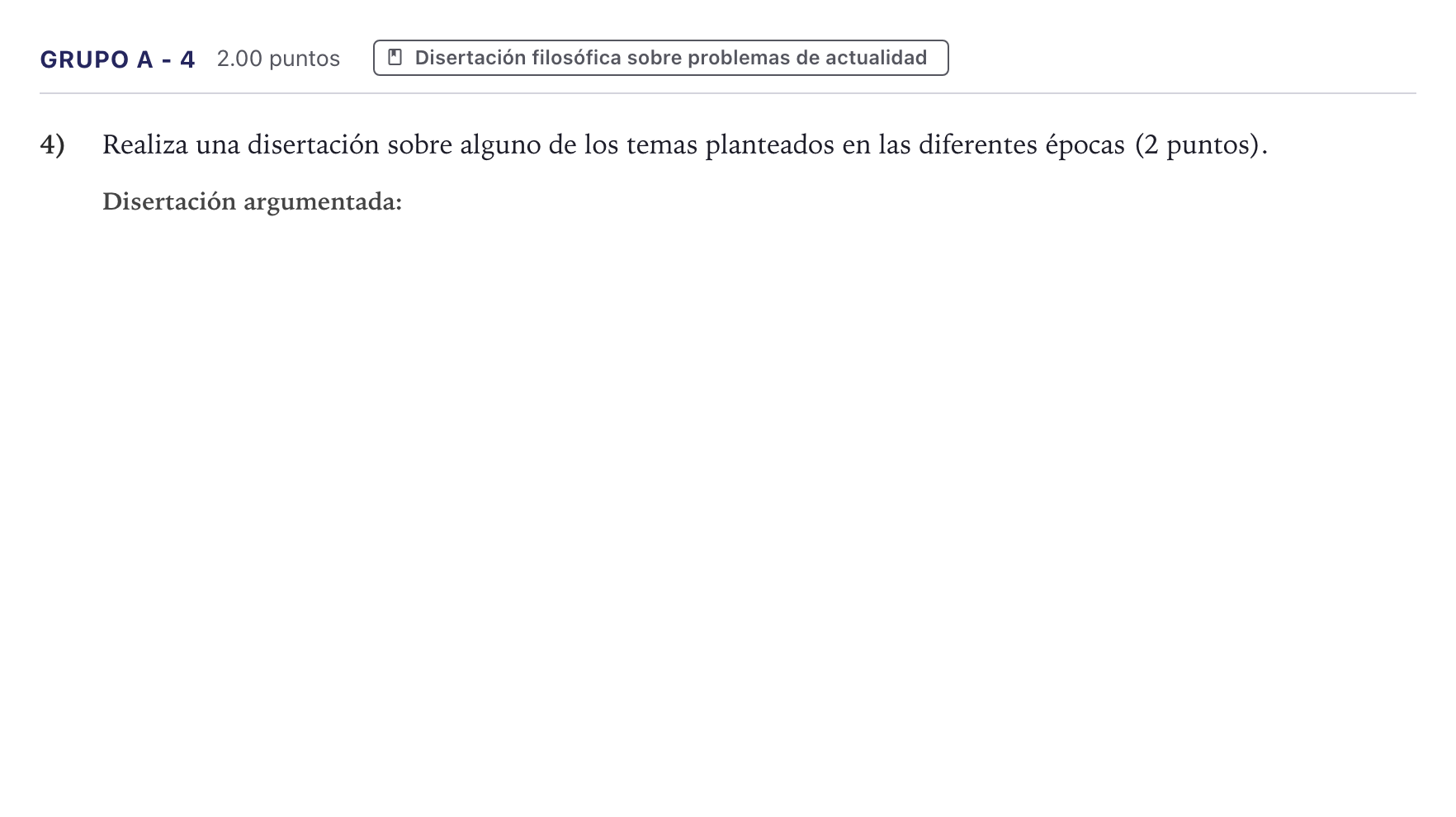 Enunciado: Ejercicio Grupo A - 4 · Historia de la Filosofía PAU Canarias Julio 2023