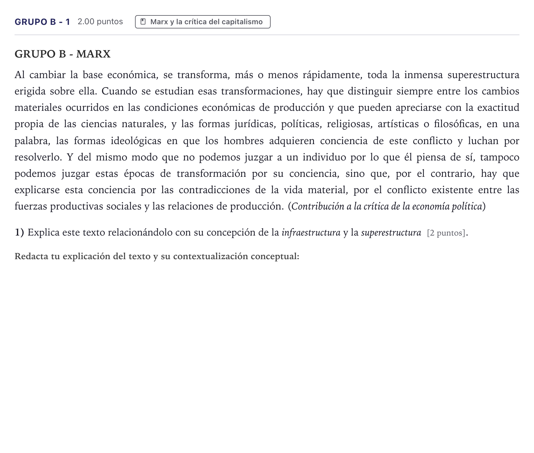 Enunciado: Ejercicio Grupo B - 1 · Historia de la Filosofía PAU Canarias Julio 2023