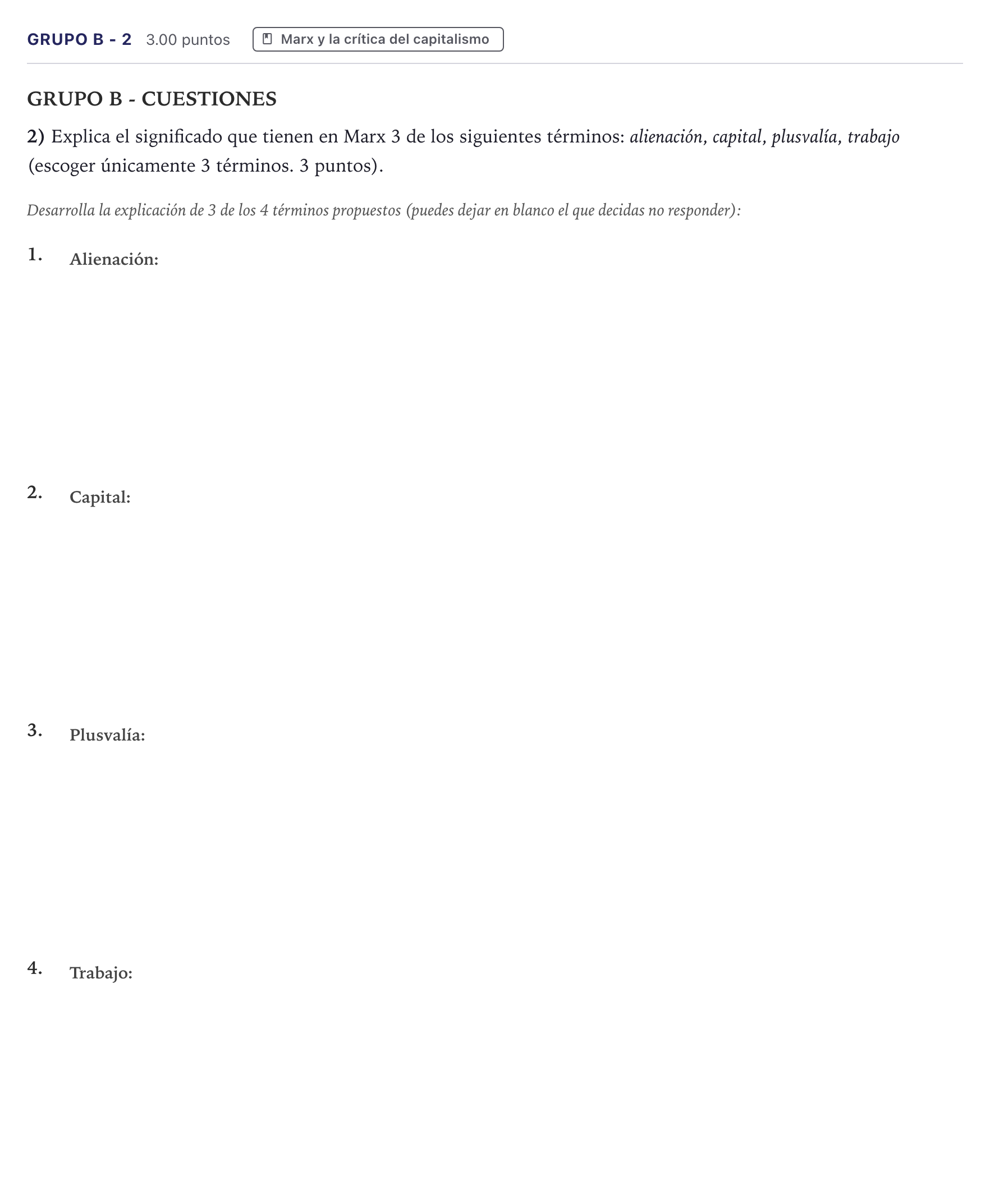 Enunciado: Ejercicio Grupo B - 2 · Historia de la Filosofía PAU Canarias Julio 2023
