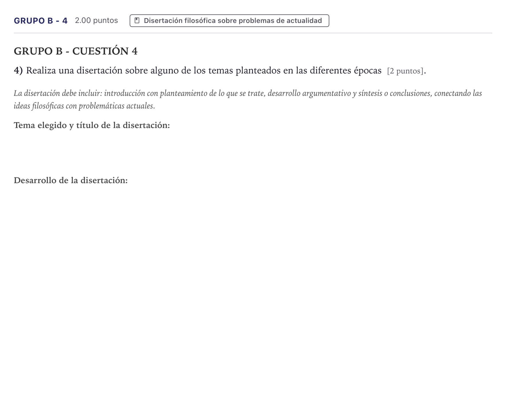 Enunciado: Ejercicio Grupo B - 4 · Historia de la Filosofía PAU Canarias Julio 2023